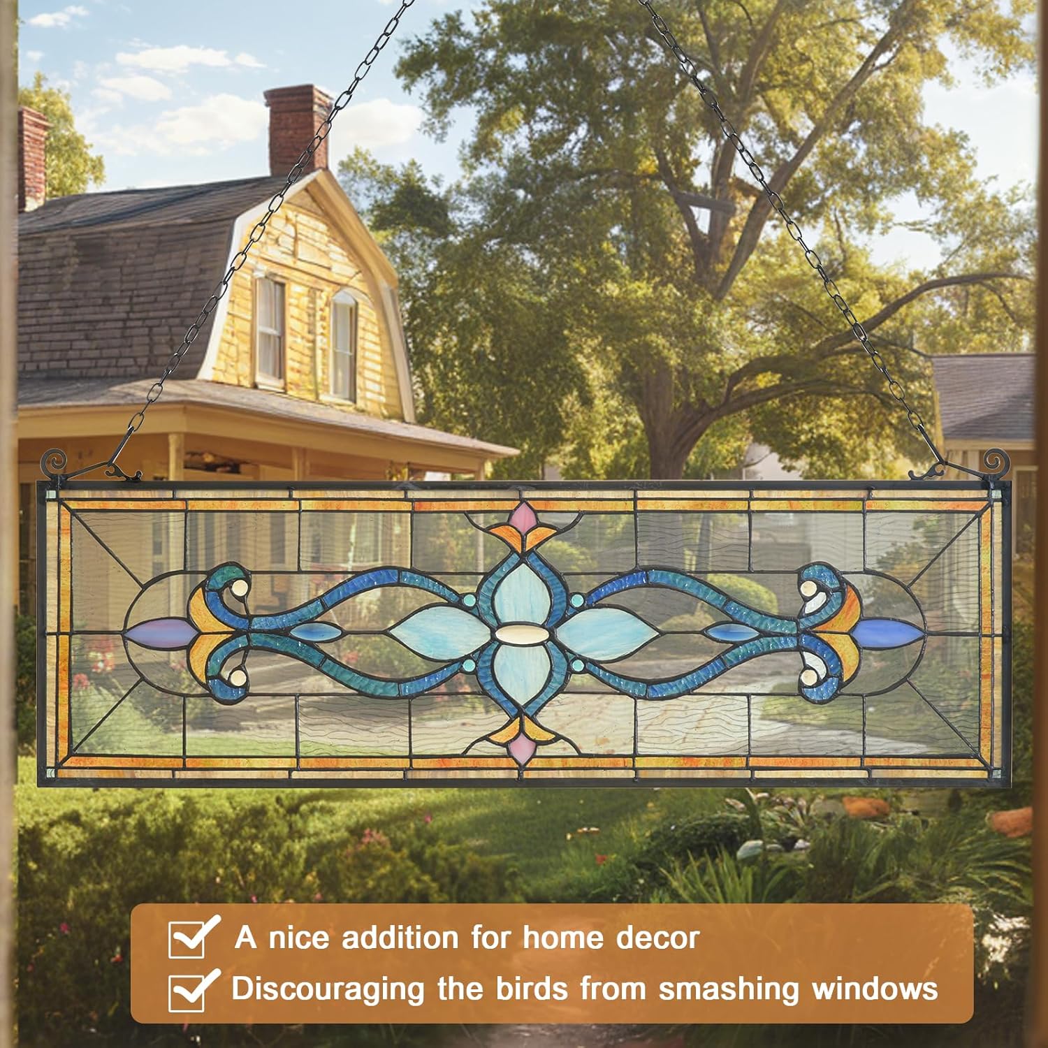Capulina Large Horizontal Stained Glass Window Panels Hangings Tiffany Style Traditional Art Handcrafts for Home Decor and Gifts