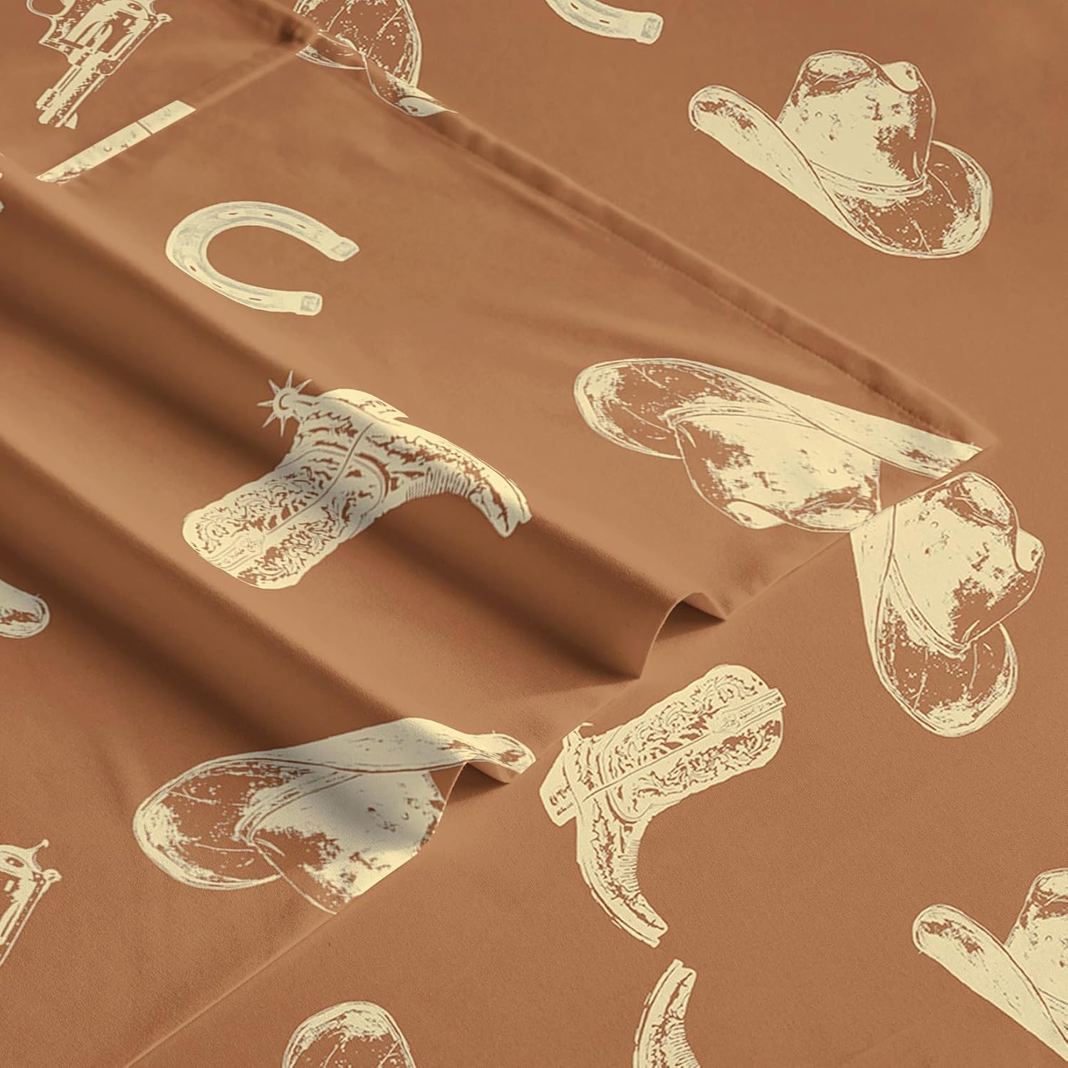 Wake In Cloud - Western Bed Sheets, 4-Piece Sheet Set, Rustic Ranch Style with Cowboy Southwestern Vintage Country Pattern Printed Bedding, Deep Pocket, Terracotta, King Size - Image 6