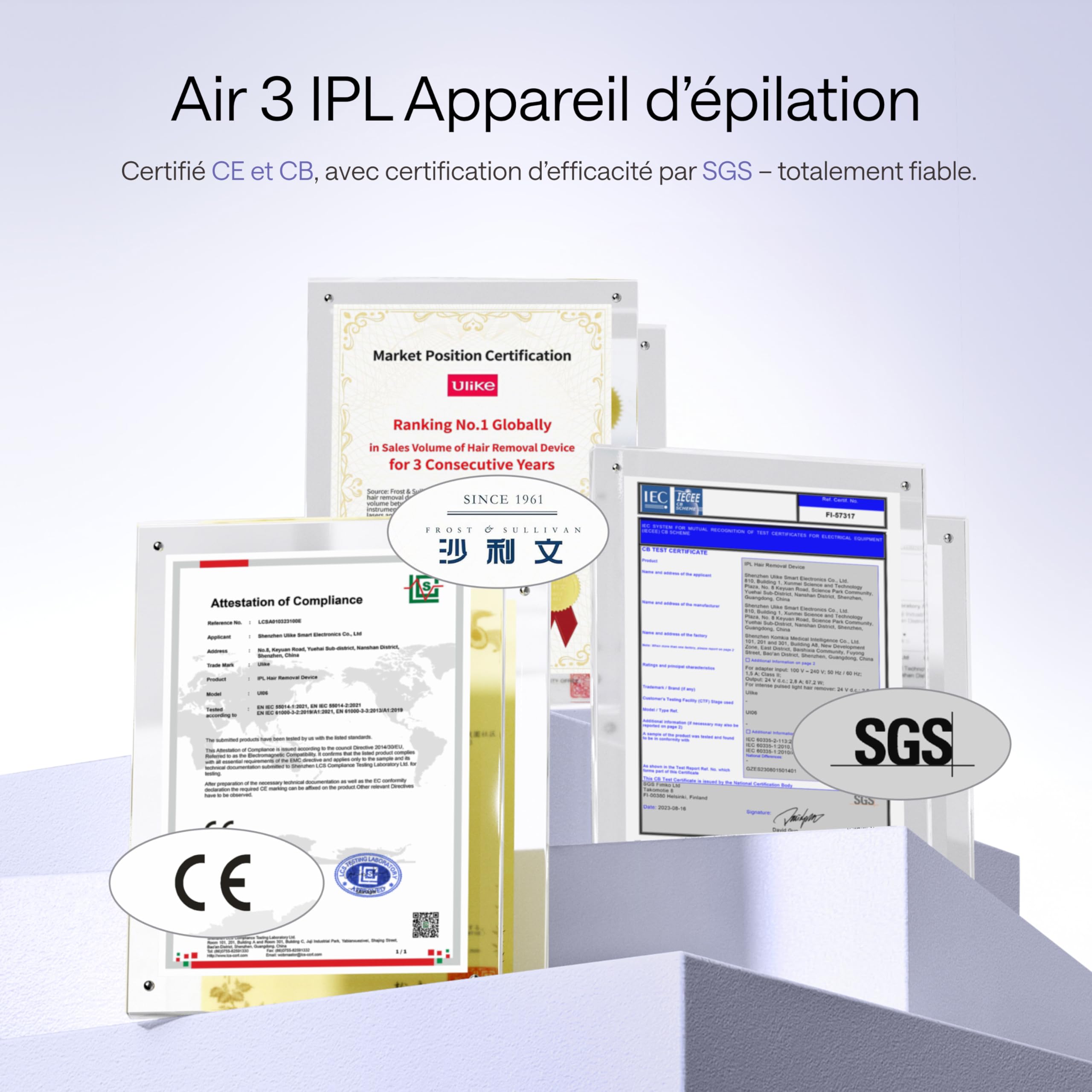 Épilateur à Lumière Pulsée Ulike Air 3 Deluxe, Sans Douleur Alternative au Laser, Convient aux Peaux Sensibles, 4 accessoires pour le corps, le visage, le maillot et les aisselles