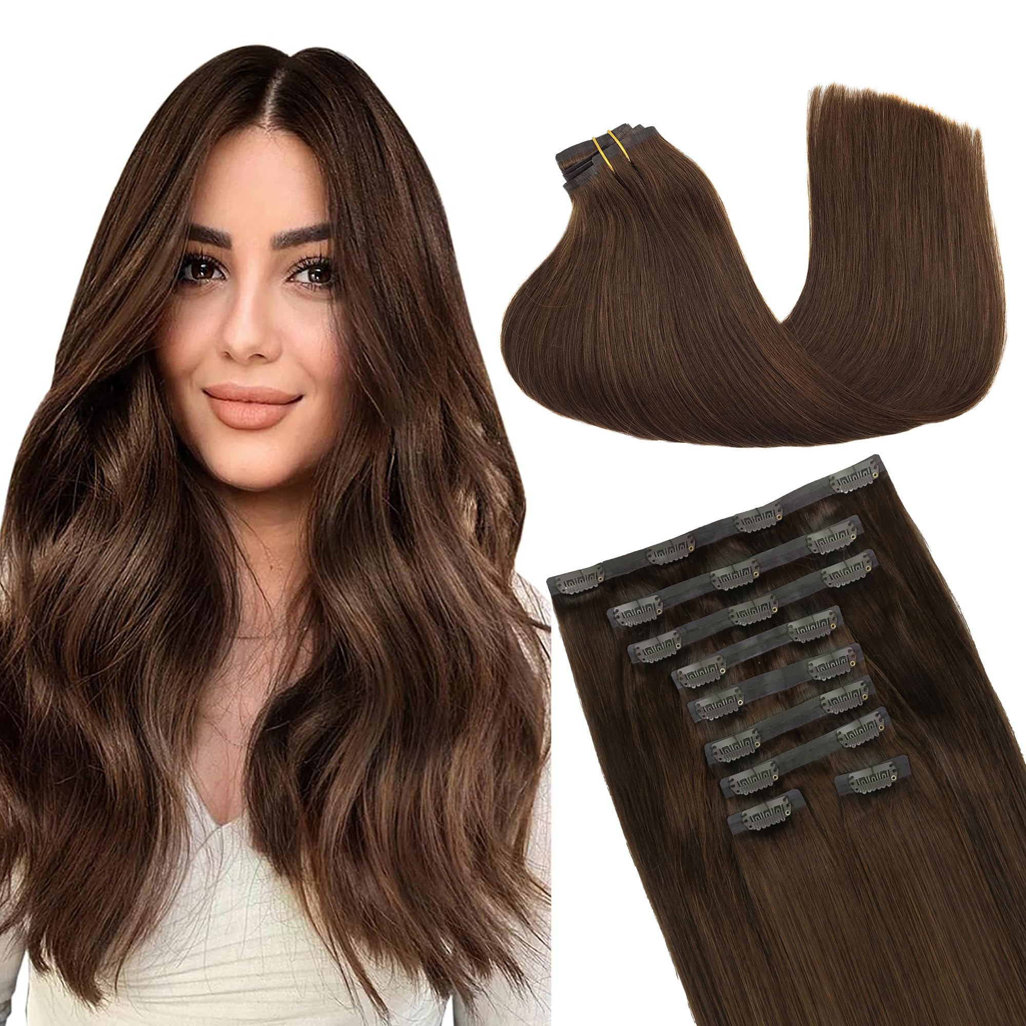 GOO GOO Clip in Hair Extensions Human Hair, 22inch 120g 7Pcs, #1B Natural black, Hair extensions for women, Human Hair Extensions Clip in — view 78
