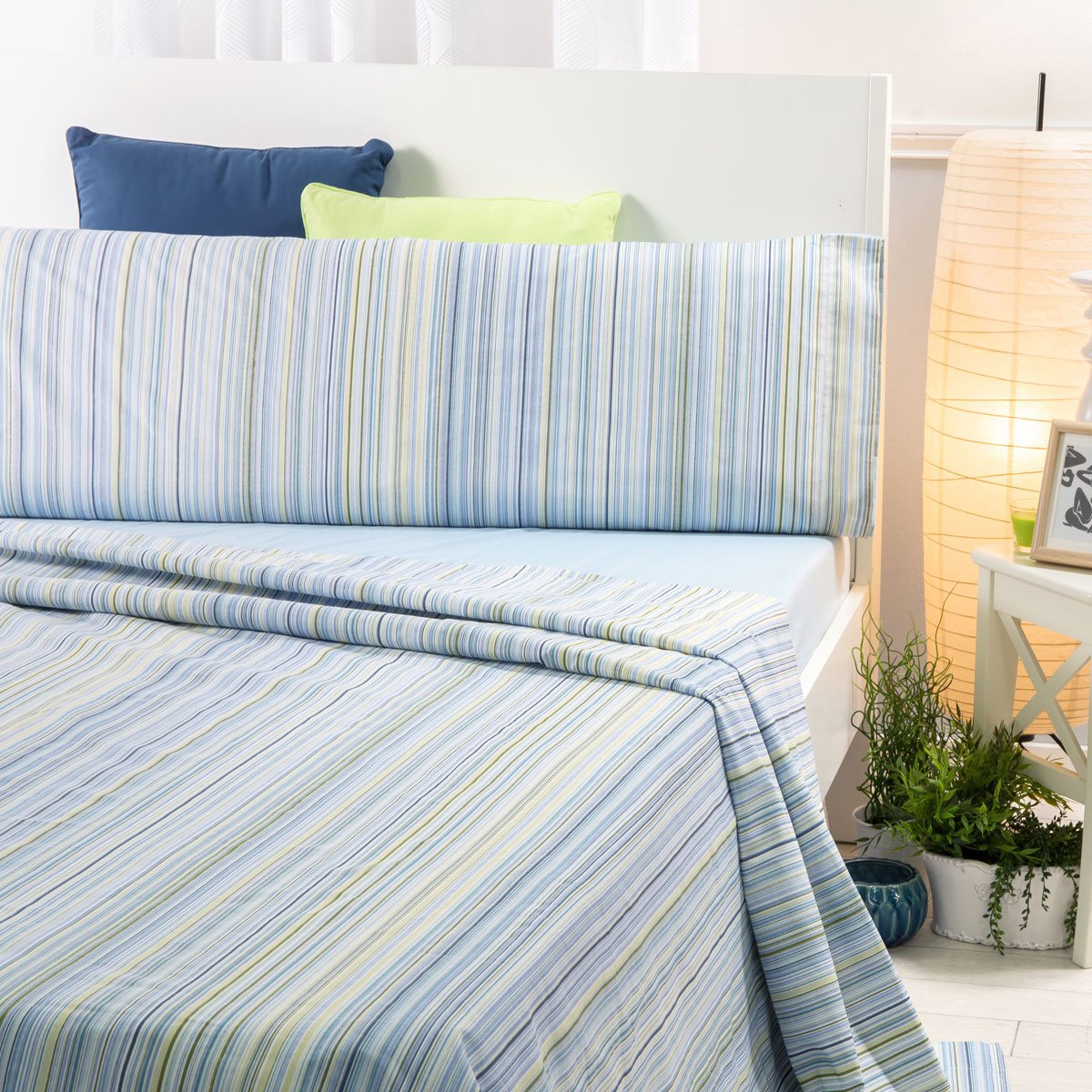 Draps Sancarlos Catullo bleu anti-plis pour lit 135 cm sommeil stable