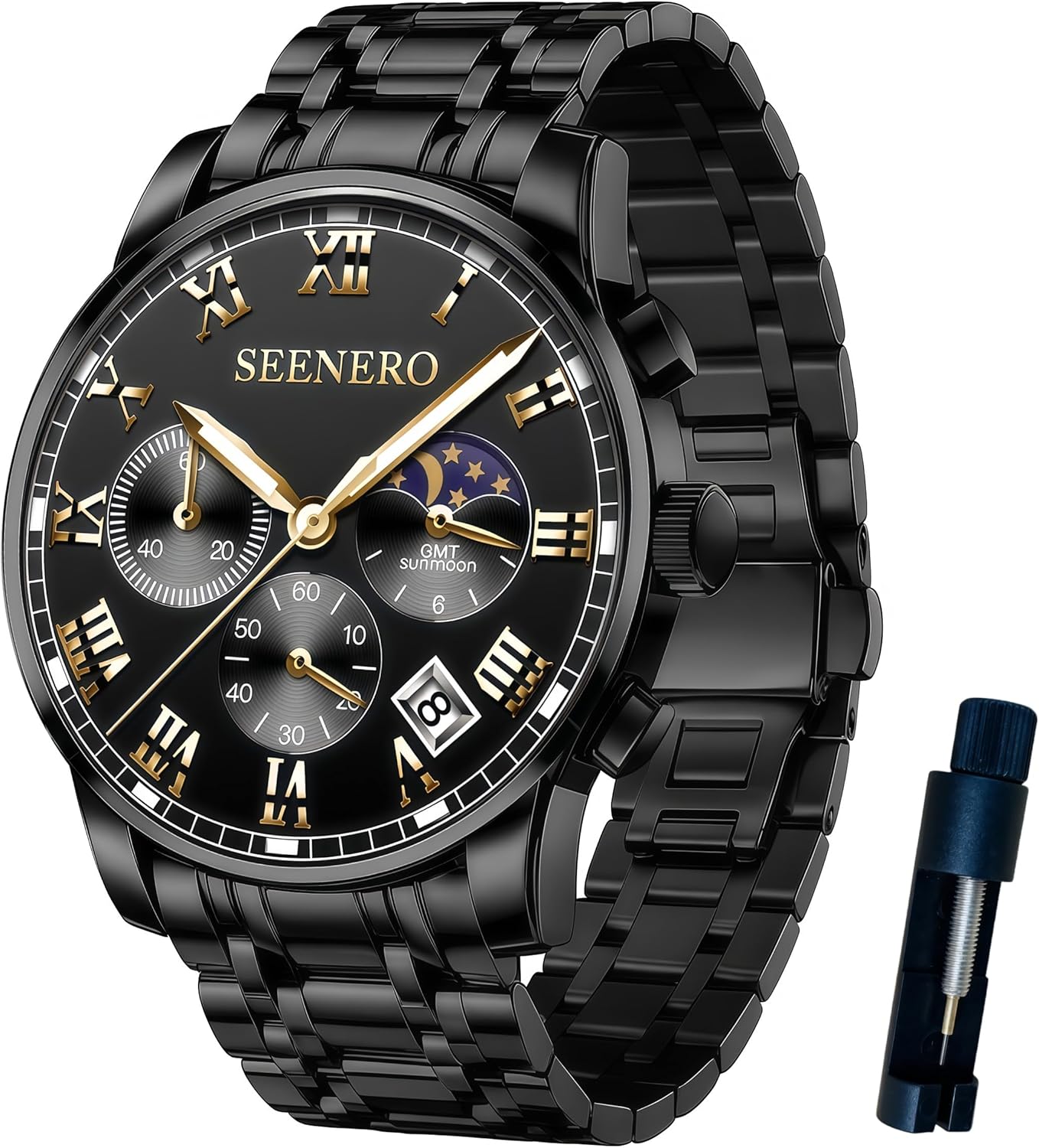 Watches for Men Business Dress Analog Quartz Roman Luminous Dial Wrist Watch with Calendar Stainless Steel Band Waterproof with Tool Luxury Casua & Relojes para Hombres for Mens Gifts