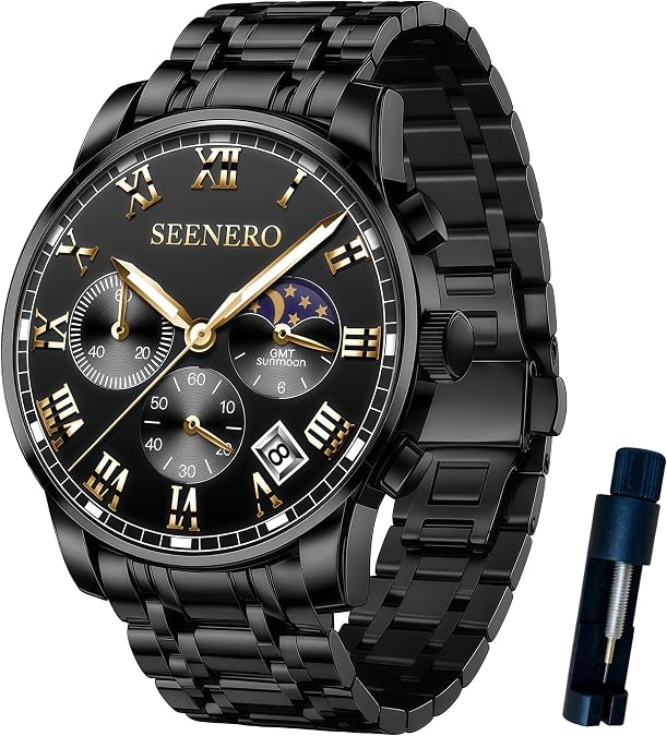 Watches for Men Business Dress Analog Quartz Roman Luminous Dial Wrist Watch with Calendar Stainless Steel Band Waterproof with Tool Luxury Casua & Relojes para Hombres for Mens Gifts