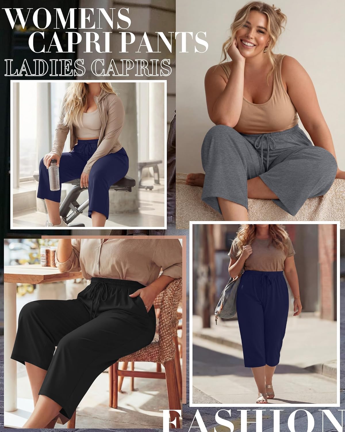 Neer 3 Pack Women's Plus Size Cotton Capris, Stretchy Wide Leg Cropped Pants with Pockets Loose Lounge Pajama Sweatpants - Image 4