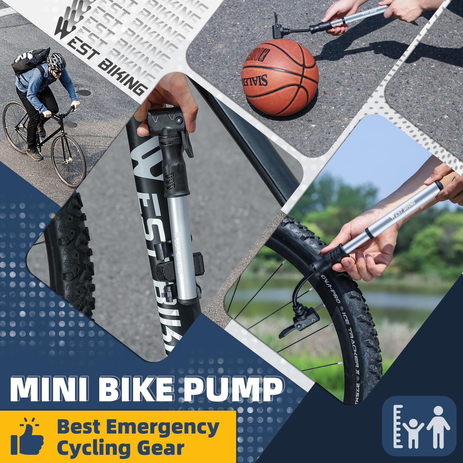 Bicycle Pump Mini Bike Pump - Aluminum Alloy Cycle Pump for Presta & Schrader Valve, Portable Lightweight Bike Tyre Pump Fast Tyre Inflation Mini Air Pump for Mountain Road Bike Ball Pump