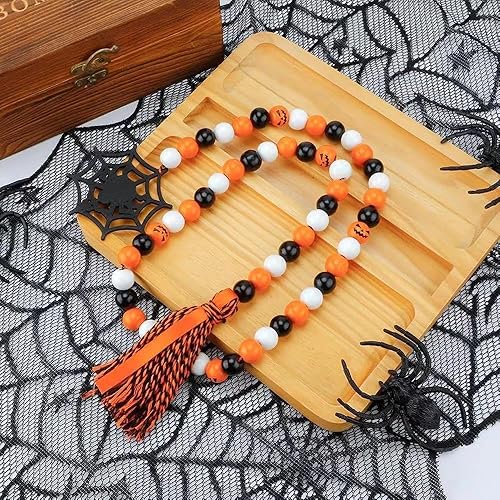 Miniatura 4 de 2 guirnaldas de cuentas de madera de Halloween, guirnalda rústica de cuentas de granja, bandeja escalonada de Halloween, decoración de cuentas de