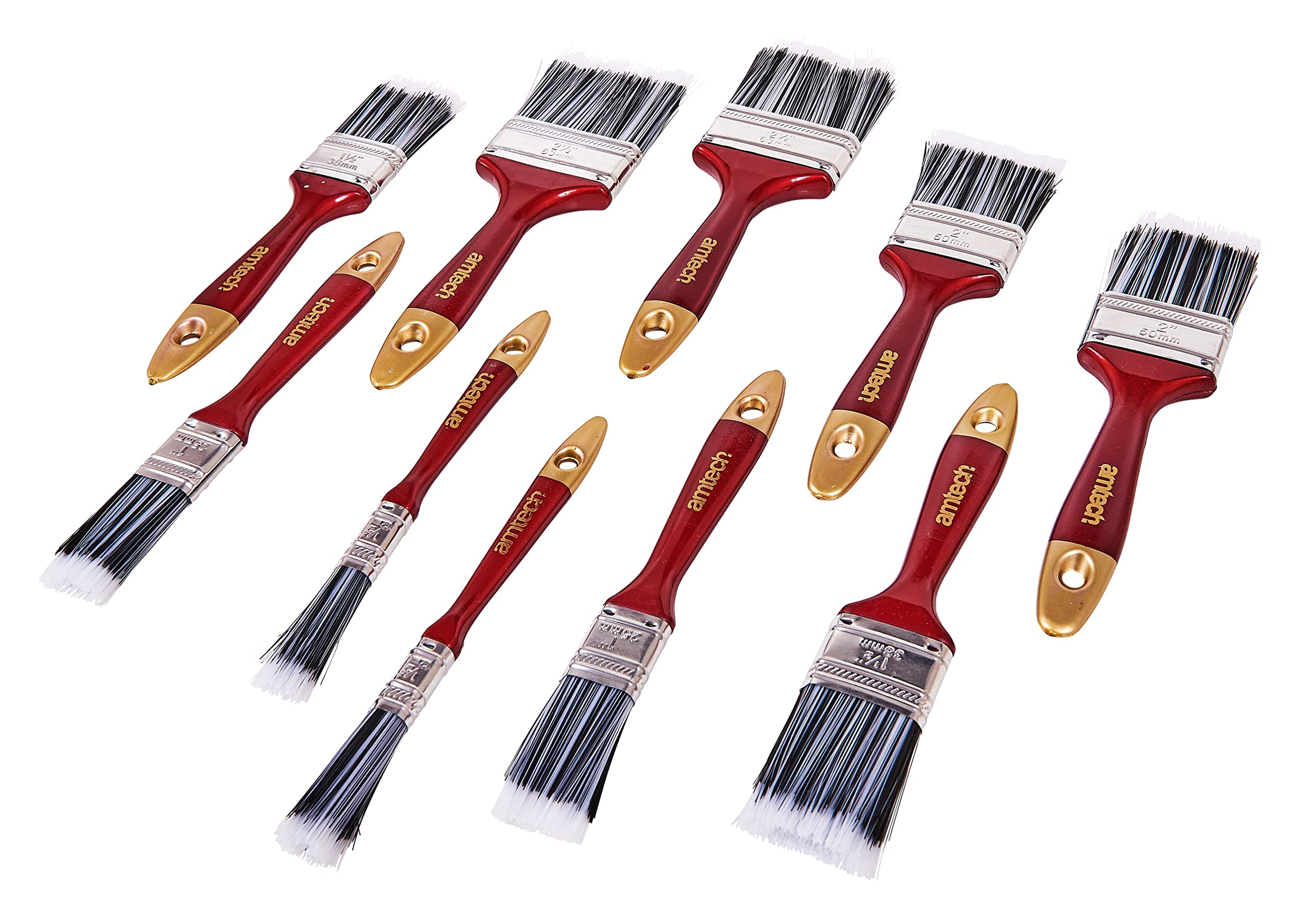 Amtech Wood – 10Pc Paint Brush Set, Nylon Bristles With Mixed Sizes For Smooth, Even Coverage
