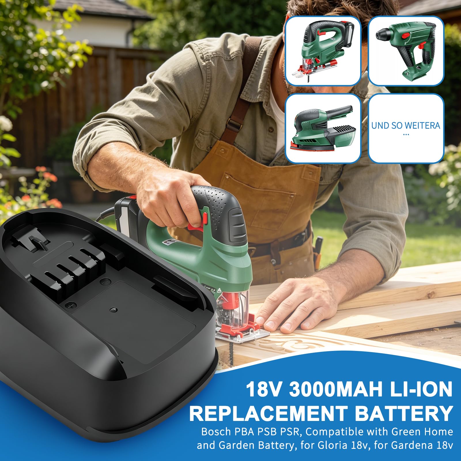 2 confezioni da 18 V 3,0 Ah di ricambio PBA 18 per batteria Bosch PBA, PSB