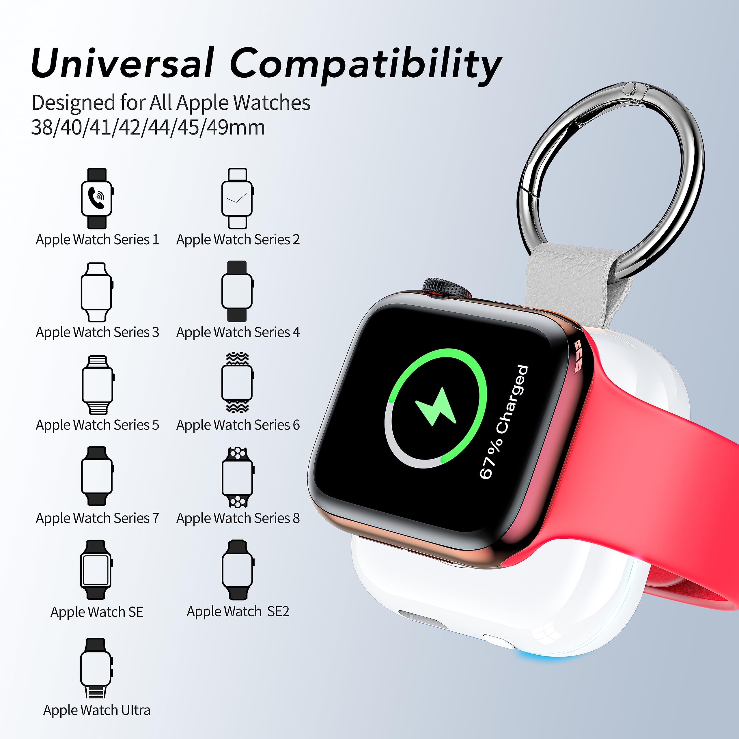 HUOTO Cargador de Reloj portátil para Apple Watch Series 9, Cargador magnético portátil para iWatch de 1200 mAh, Mini Cartera, artículos de Carga rápida, Llavero para Apple Watch Series