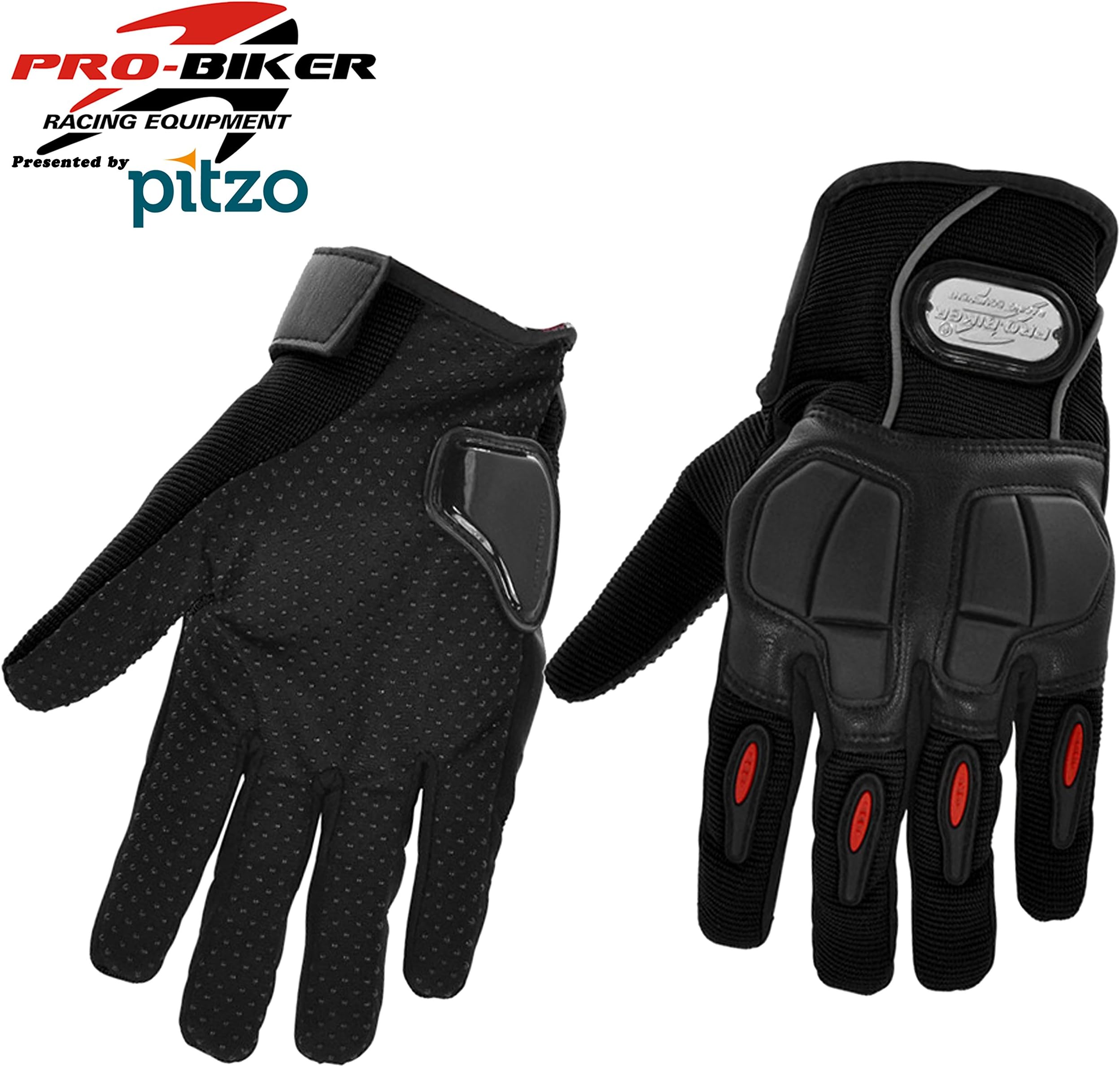 Pitzo Probiker Full Finger Riding Gloves (Black, Large)