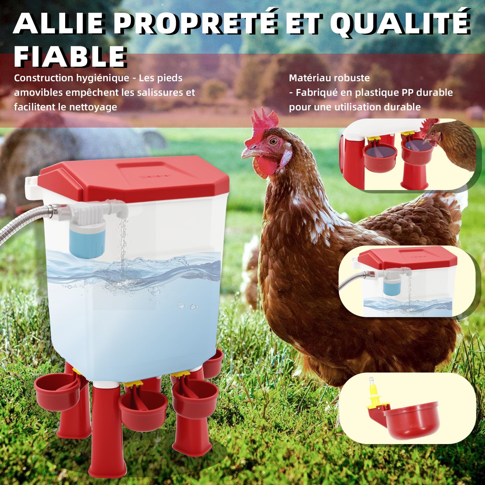 Abreuvoir Auto 7L pour volailles, posé/Suspendu, Accessoires Inclus