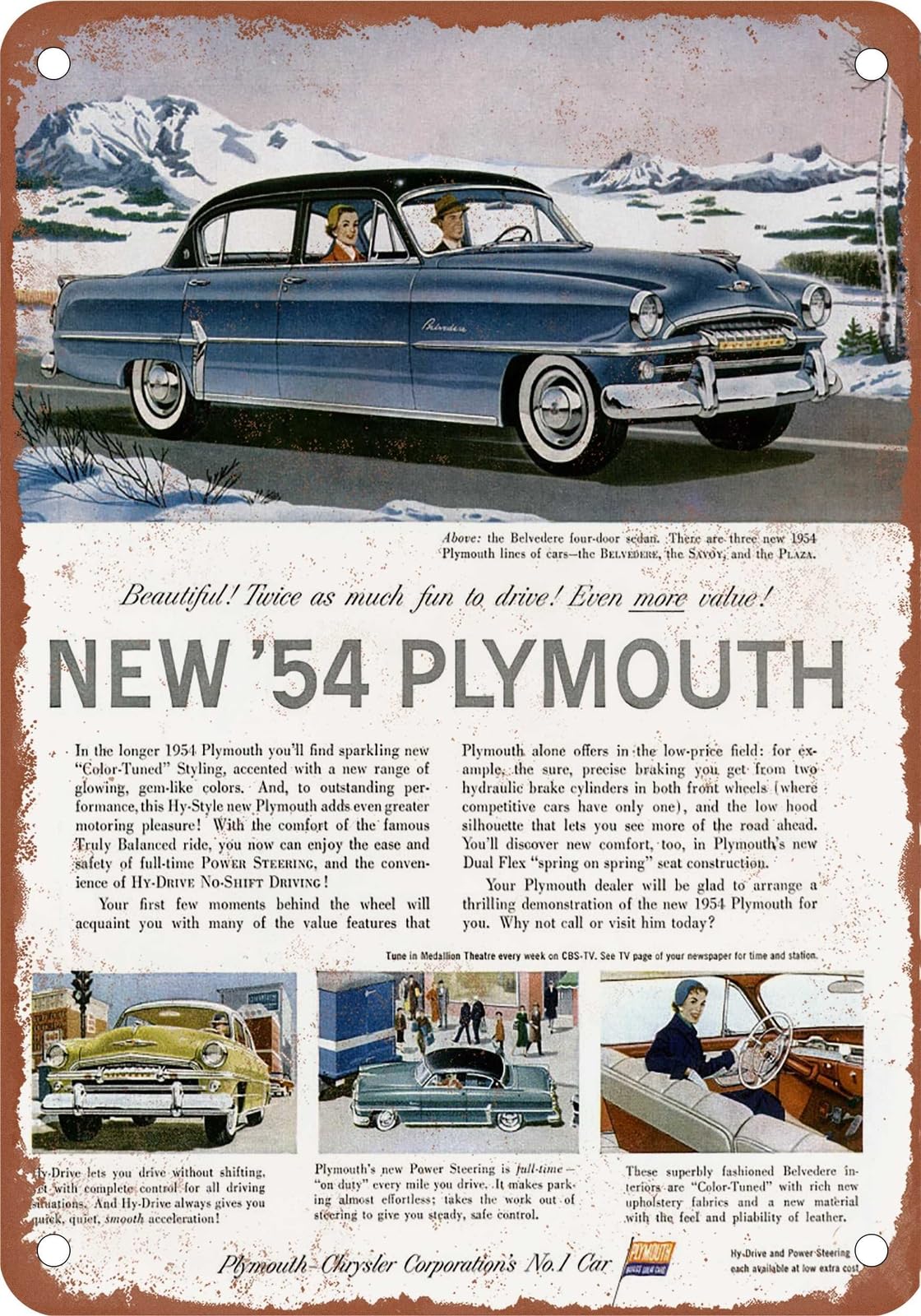 Miaomansenstore Metal Sign - 1954 Plymouth Vintage Ad 01 - Old Retro Rusty Look Home Decor