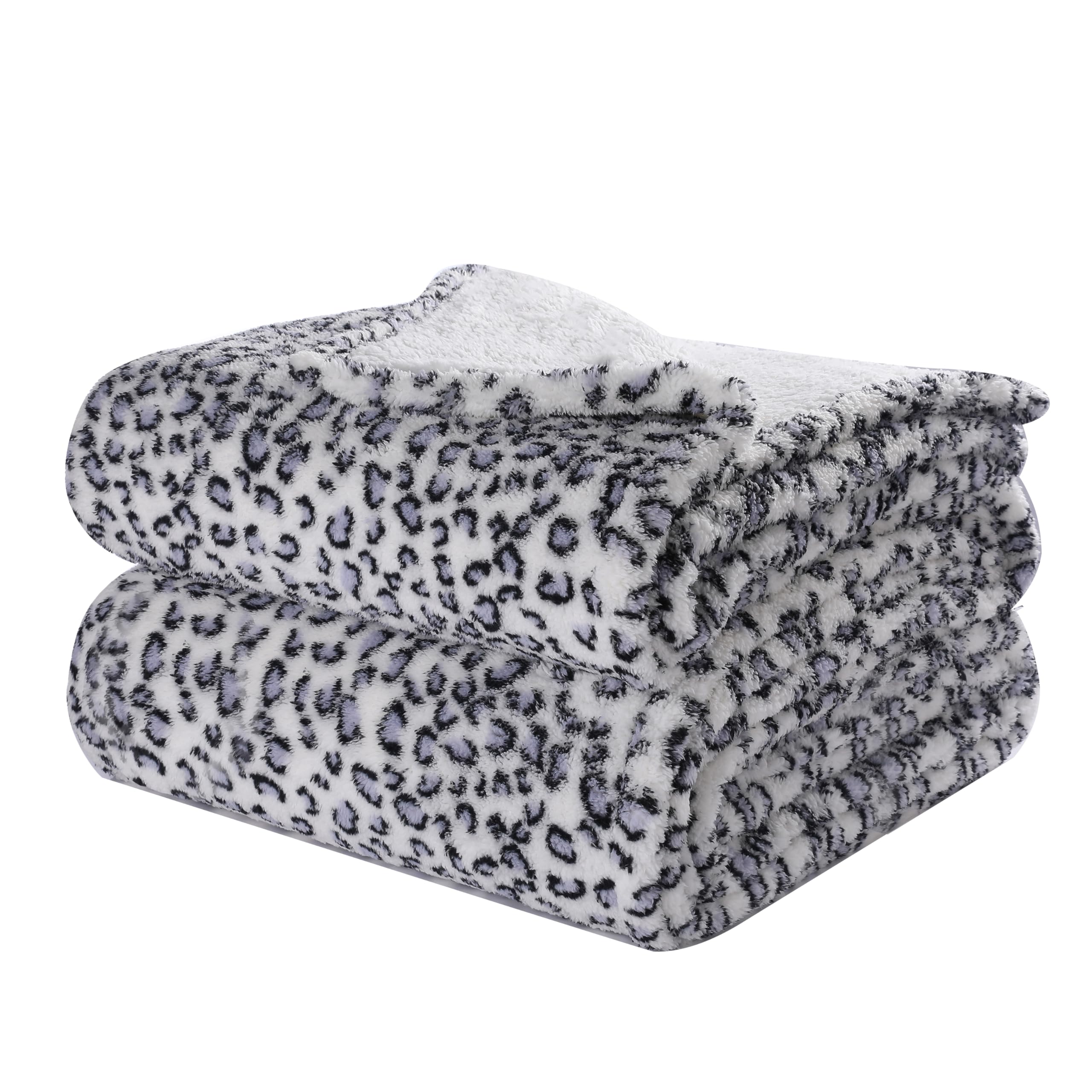 Centhermy Soft Comfort Cotton Fleece Blanket 230×230cm, Warm & Skin-Friendly Double Size Blanket for Sofa, Bed or Office, Machine Washable, leopard print Blue & White