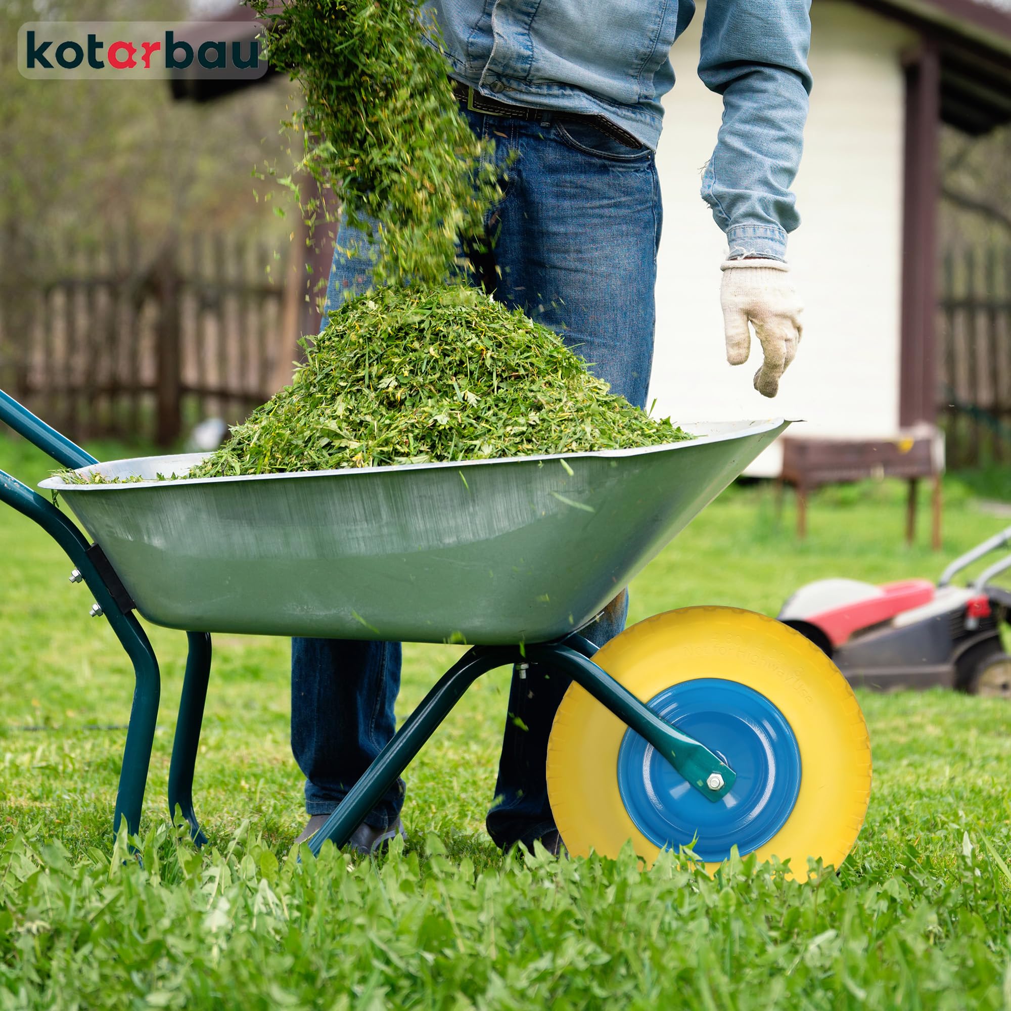 KOTARBAU® Roue de brouette 4.80/4.00-8 - Pneus en polyuréthane renforcé - Diamètre 390 mm - 200 kg - Roue complète avec axe