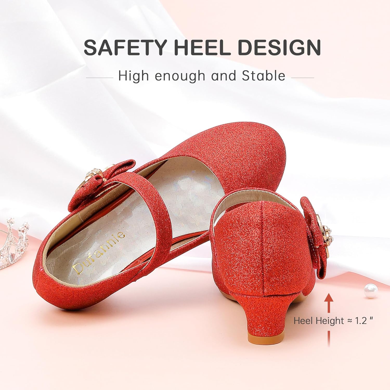 Dufannie Girls Dress Shoes Low Heel Princess Flats Mary Jane Flower Wedding Party Glitter Shoes for Kids Toddler - Image 6