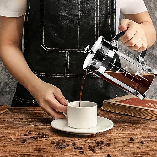 Miniatura 6 de Cafetera de prensa francesa de acero inoxidable 304, con sistema de 4 filtros, vidrio de prensa francesa de borosilicato de espesor resistente al