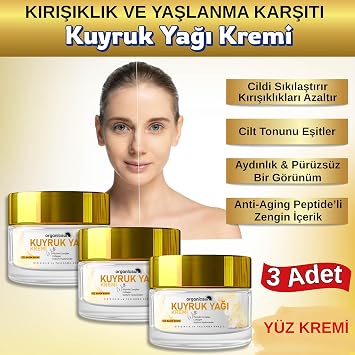 Kuyruk Yağı Kremi | Kırışıklık & Yaşlanma Karşıtı Anti Aging Yüz Bakım Kremi 50ml - Collagen İlaveli, Nemlendirici Etki (3'lü Paket)