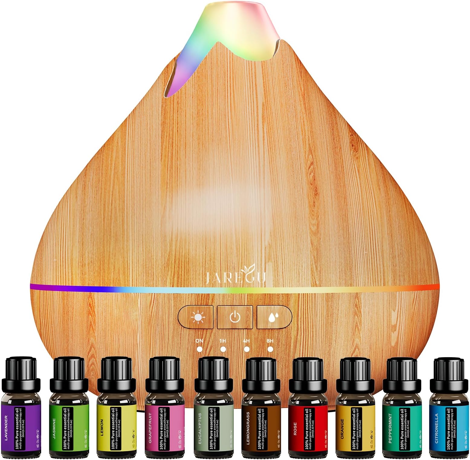 Essential Oil Diffusers with Top 10 Oils Gift Set, 550ml Aroma Diffuser for Essential Oils, Ultrasonic Cool Mist Aromatherapy Diffuser Waterless Auto Shut-Off for Home Office 4 Timers 15 Colors