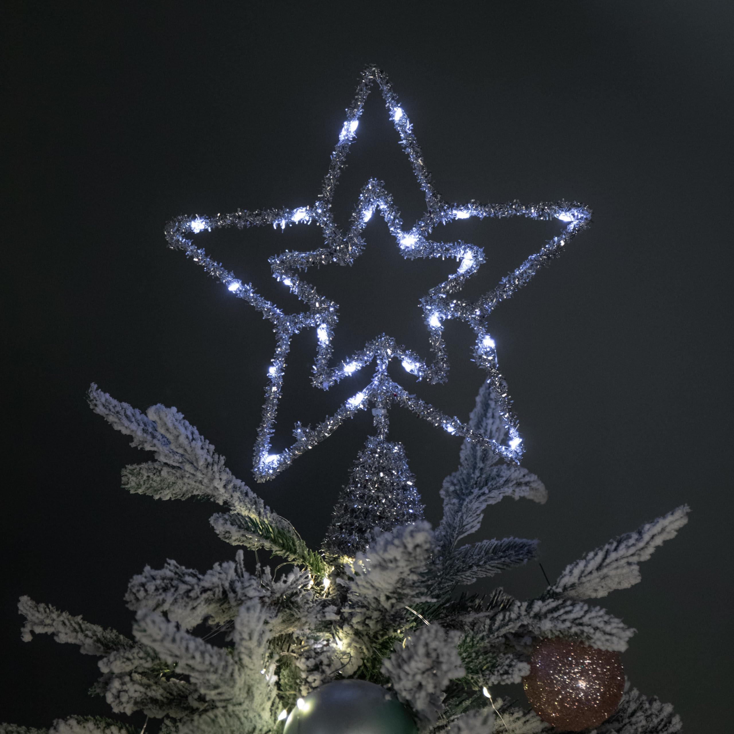 Samuel Alexander Silver 28Cm Battery Powered Christmas Star Tree Topper With White Multi-Action Leds