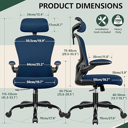 Miniatura 2 de FelixKing Silla ergonómica de escritorio de oficina con reposacabezas, ruedas, soporte lumbar ajustable y altura, silla de tareas cómoda giratoria