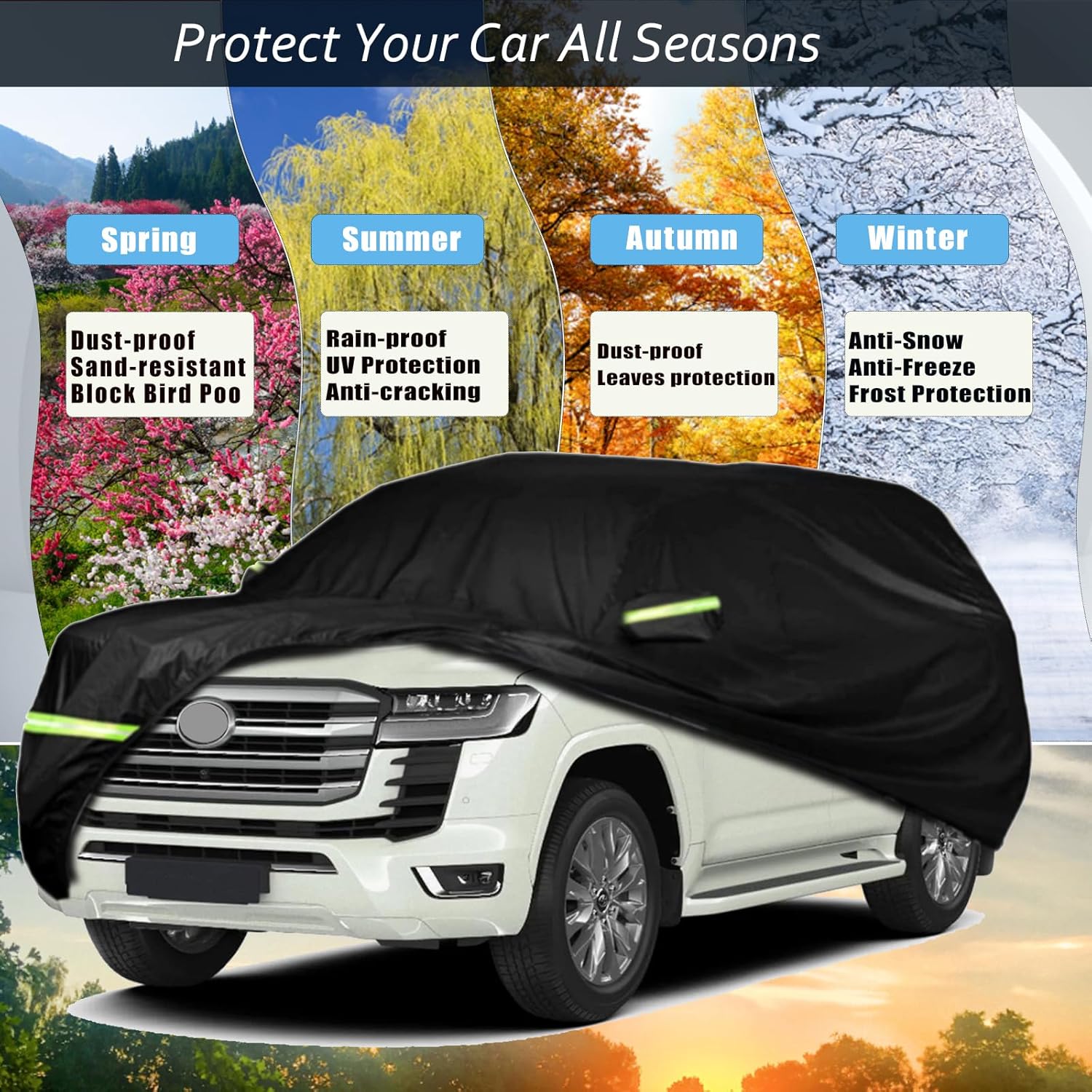 Waterproof Car Cover for 2008-2024 Toyota Land Cruiser, 210T 6 Layers All WeatherCustom-Fit Outdoor Indoor Full Car Covers with Door Zipper for Snow Rain Dust Hail UV Protection