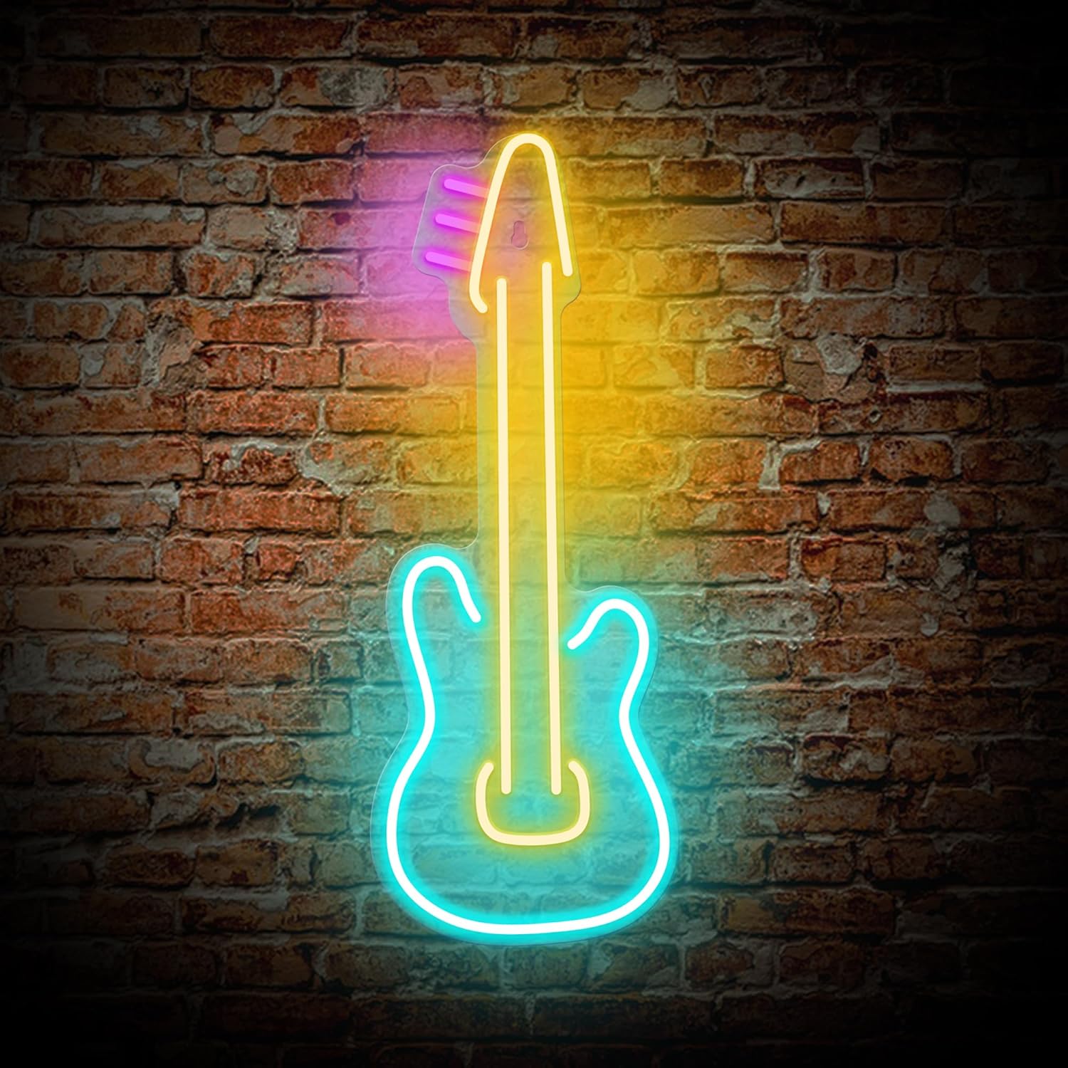 Attivolife Guitar Neon Sign, LED Acrylic Neon Lamp with USB for Music Lover, Bedroom Art Wall Music Studio Bar Decor, Best Birthday Christmas, Wedding, Party Gift, 16.83" * 6.31"(Pink+Yellow+Blue) - Image 4