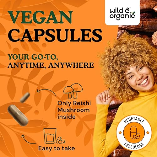 Miniatura 4 de Wild & Organic Cápsulas de hongos Reishi de 1000 mg - Apoyo inmunológico y energético - Polvo de hongo Reishi rojo - Suplemento de extracto de