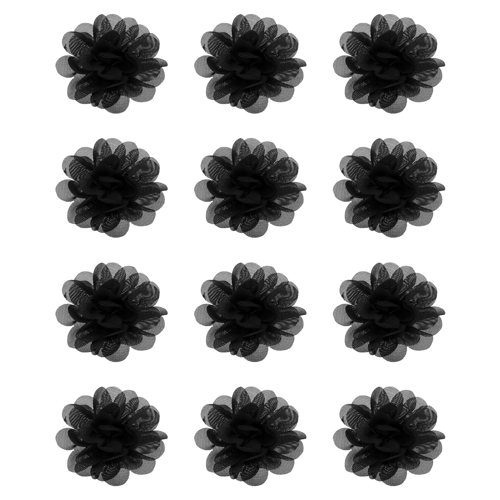 PATIKIL Chiffon Flowers, 12Pcs 2" Sewing Fabric Flower Appliques Embellishments for DIY Crafts Clothing Headbands Wedding Party Decoration, Black