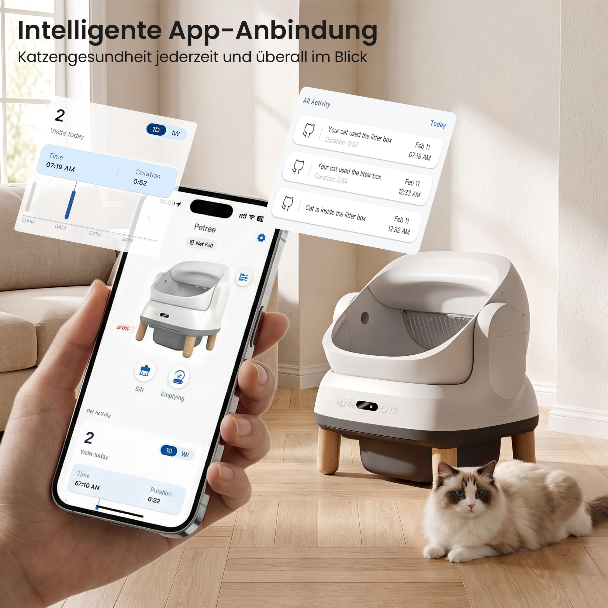 Devoko Elektrisches Katzenklo selbstreinigend mit 8 Sensoren,IPX5 wasserdicht,Katzentoilette elektrisch mit APP-Steuerung,selbstreinigende Katzentoilette XXL für große Katzen & Mehrkatzenhaushalte