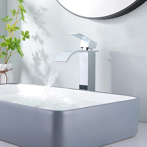 Miniatura 6 de JXMMP - Grifo de lavabo cromado para lavabo de baño, cascada, de un solo agujero, con manguera de suministro y drenaje desplegable sin
