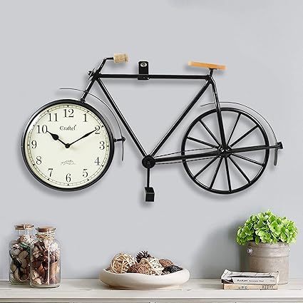 CRAFTEL Iron Cycle Shaped Powder Coated Handmade Wall Clock for Bedroom Living Room Hall & Home and Office (24