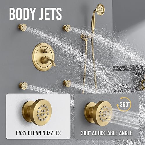 Miniatura 5 de DASAN Juego de grifos de ducha antiguos, sistema completo de ducha de lluvia en la pared con chorros de ducha corporal, accesorios de ducha de oro