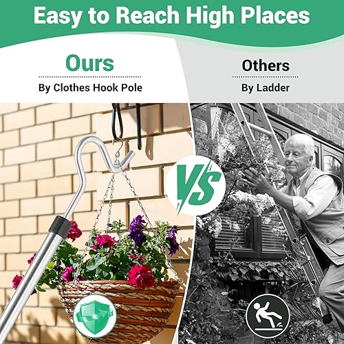 Miniatura 4 de Greeily Poste de gancho para ropa, gancho de alto alcance para colgar ropa, luz y plantas extensibles de 35 a 50 pulgadas, hecho de tubo de acero