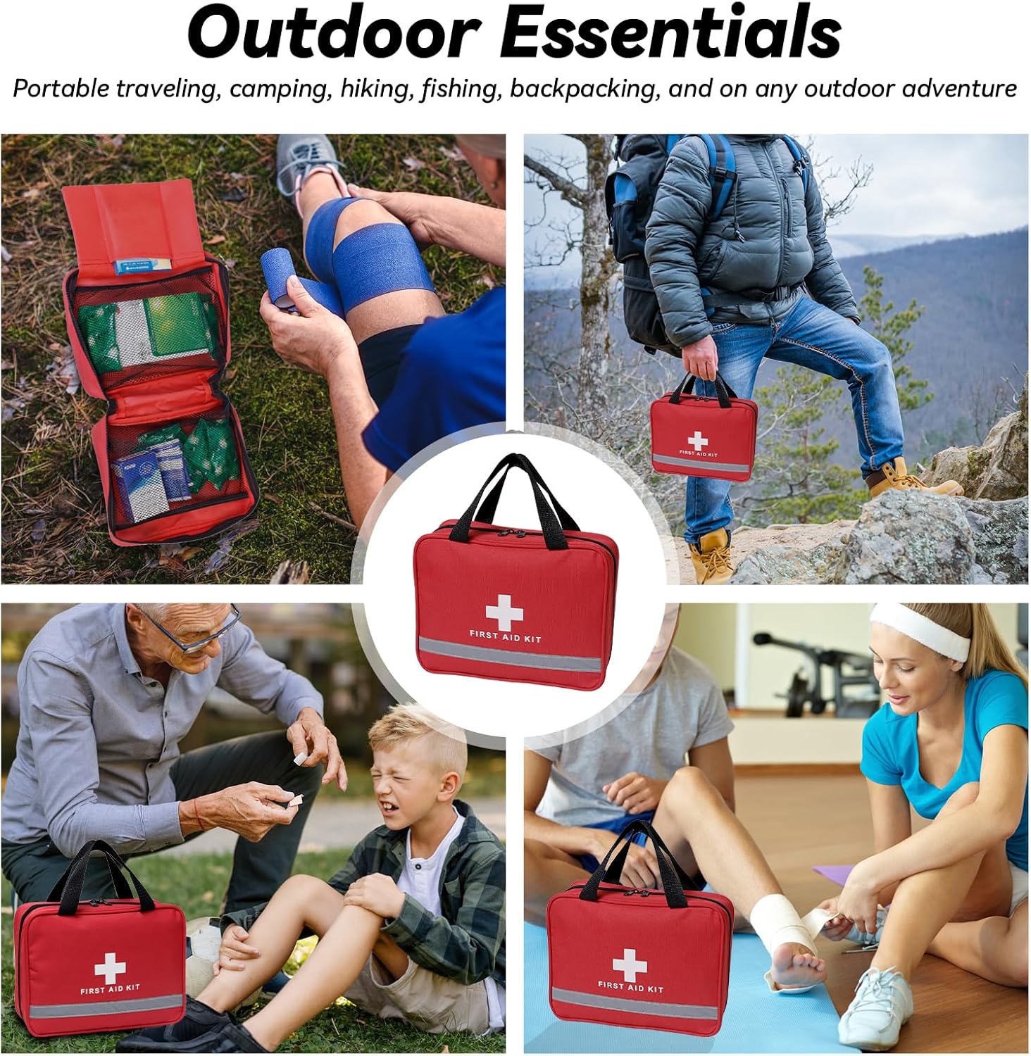 Faylapa Red Empty First Aid Kit Bag, 9.8x7.1x3.1 Inches Travel First Aid Bag Storage Compact Survival Pouch for Emergency at Home, Office, Car, Outdoors, Boat, Camping, Hiking