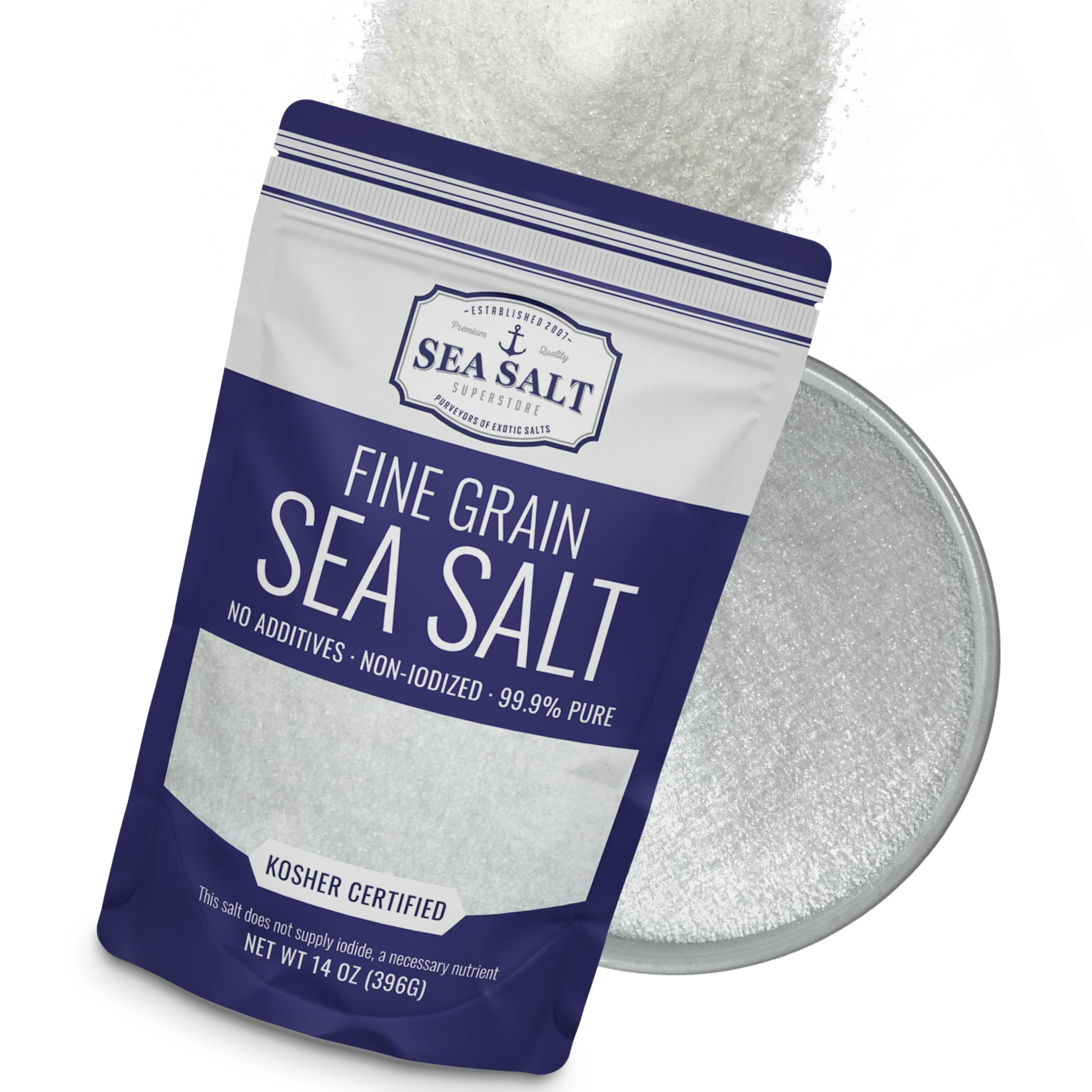 Fine Grain Sea Salt for Baking, Pure Non-Iodized Baja Table Salt Replacement, Mineral Rich for Cooking, 14 oz Bag