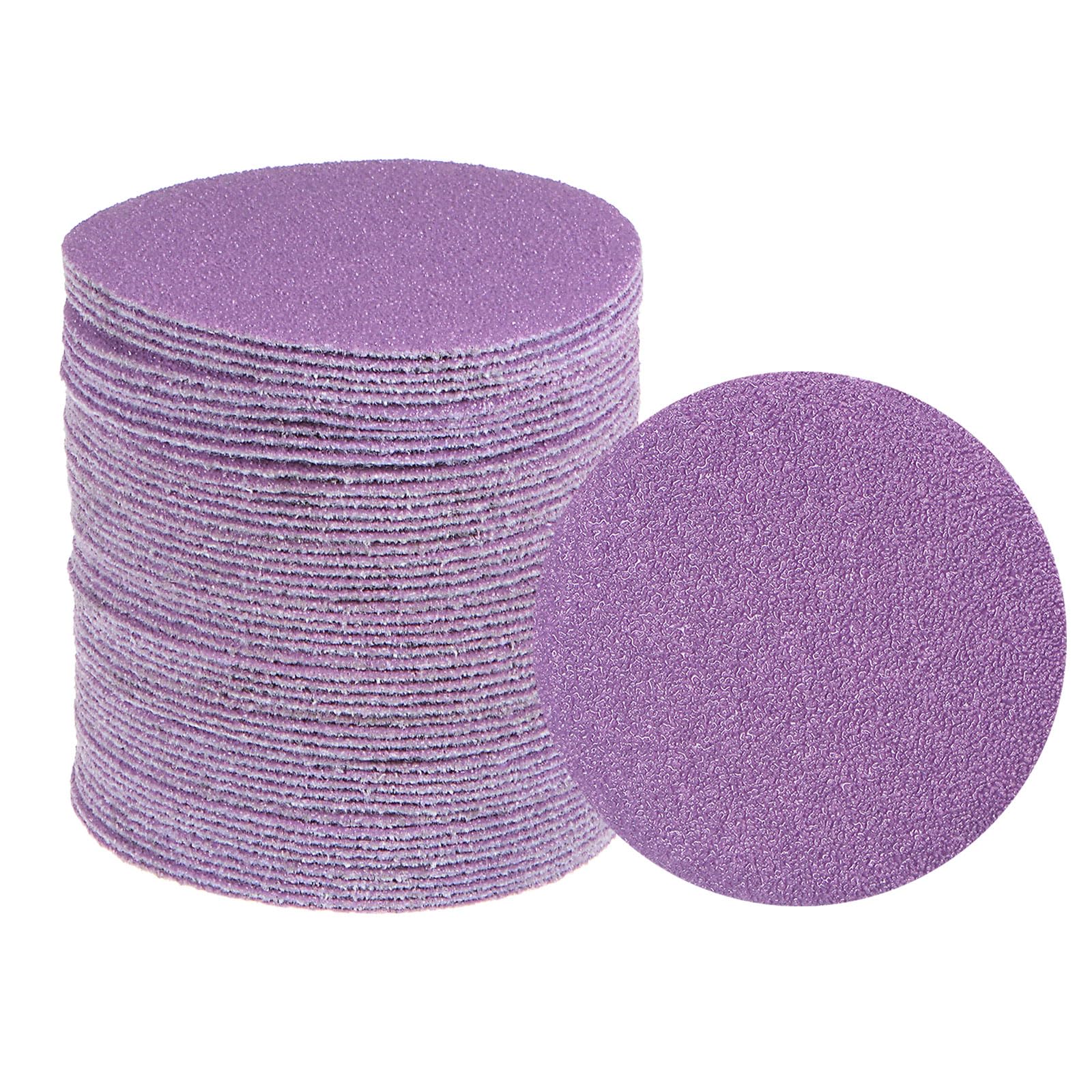 HARFINGTON 50 discos de lija de grano 60, color morado, papel de lija circular de 3 pulgadas, papel de lija profesional, pulido en seco y húmedo para paneles de yeso de madera y metal