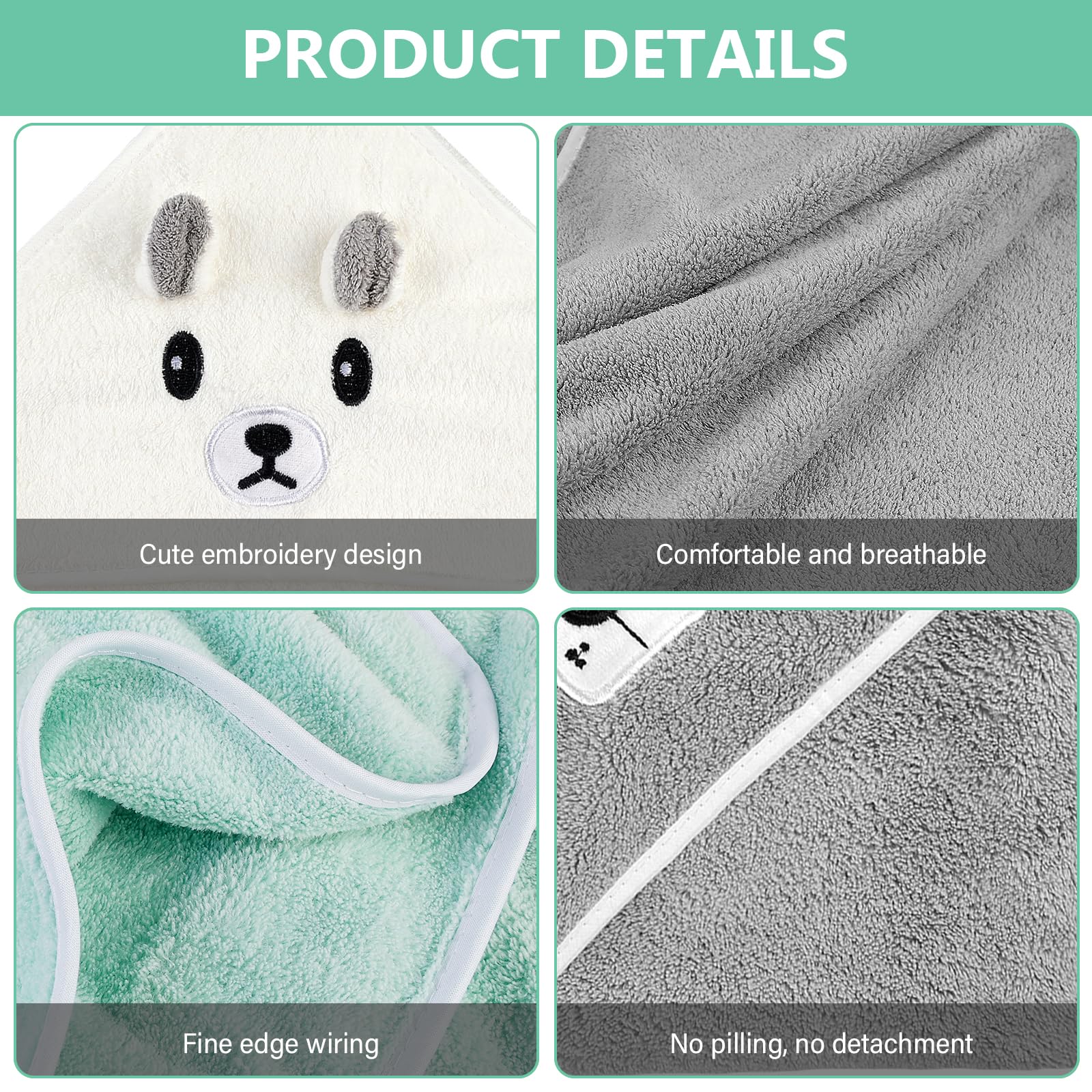 BORDEAG Cape de Bain Bébé: 3 Pièces Sortie de Bain Bébé, Serviette de Bain 80 x 80 cm, Serviette Naissance Coton, Poncho de Bain Bebe Doux Absorption Forte, Fille Garcon