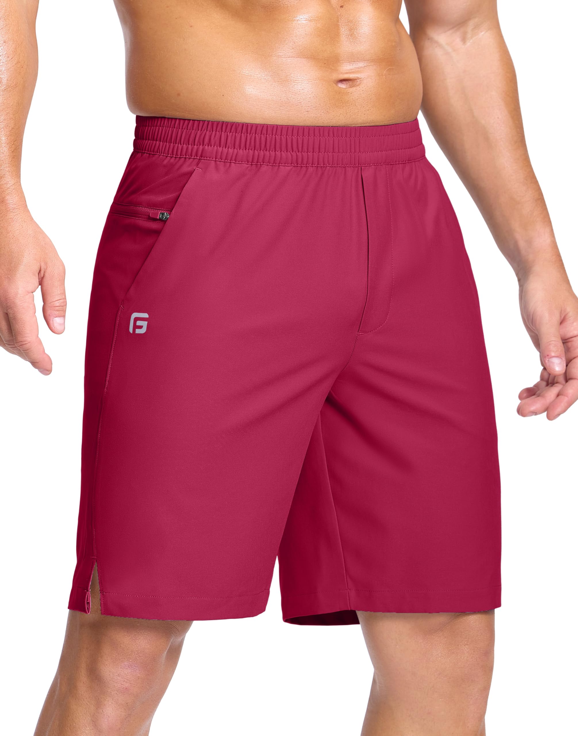 GGJ Men's Lightweight Athletic Shorts with 2 Zipper Pockets 7"/9"/5" Gym Workout Running Quick Dry Tennis Shorts for Men