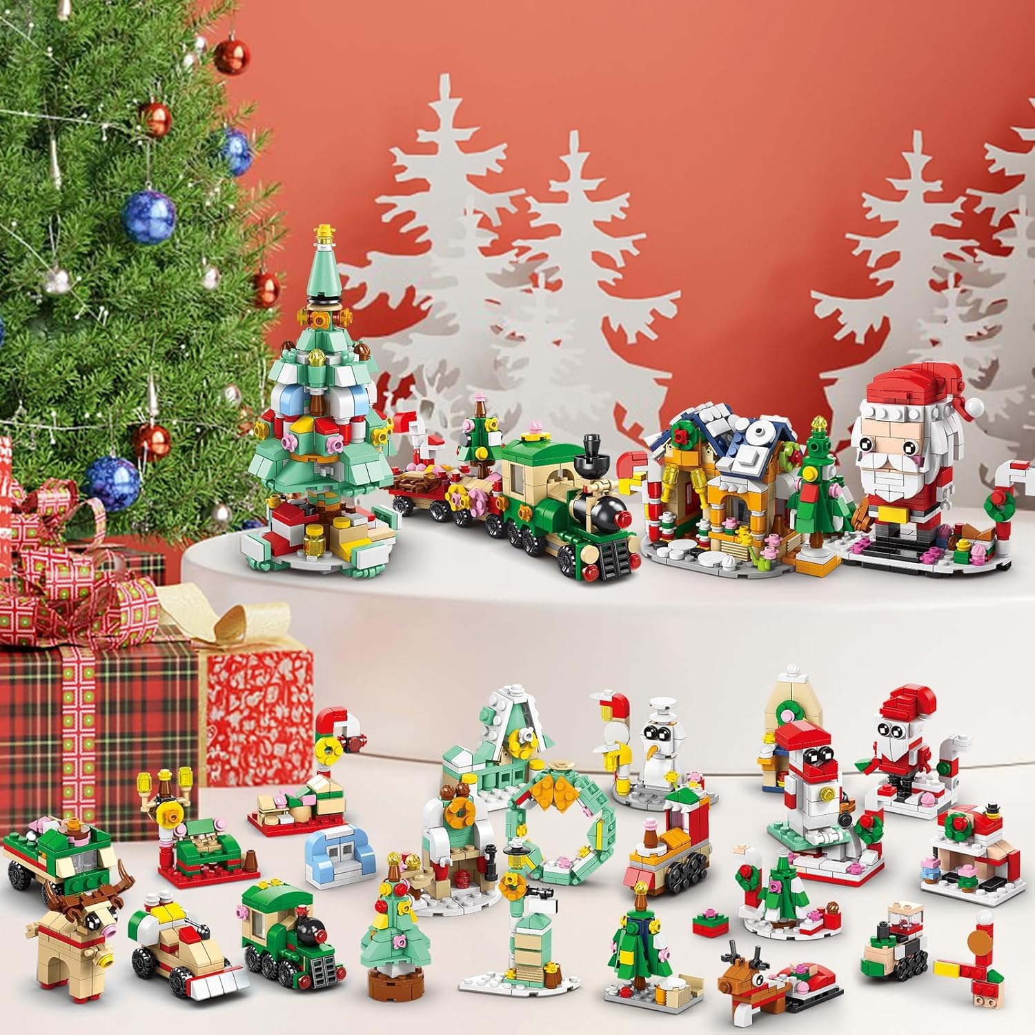 KAHEIGN Calendario Dell'avvento 2025, Conto alla Rovescia di Natale di 24 Giorni con 1123 Pezzi 6 in 1 Treno Babbo Natale Casa Albero Blocchi da Costruzione per Bambini Natales Regali Bomboniere