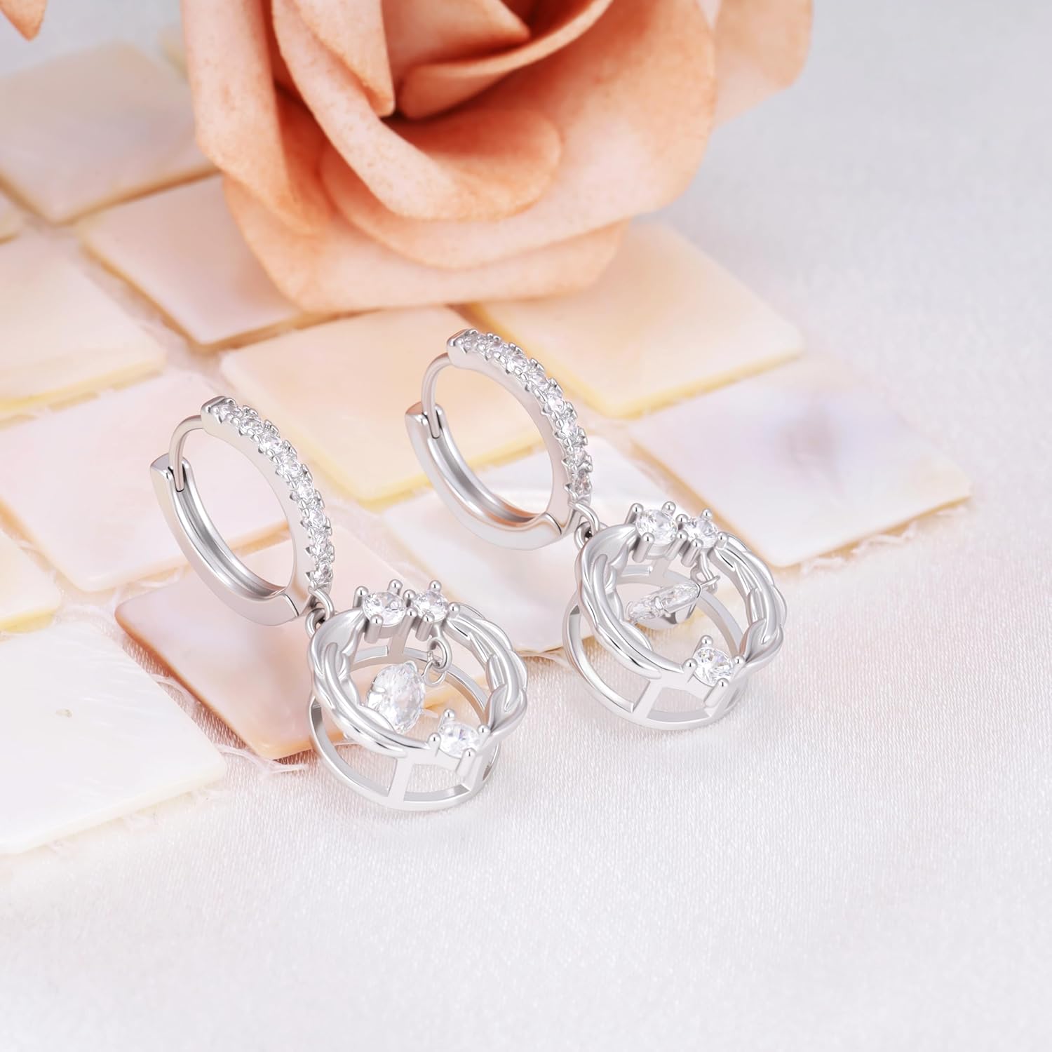 Sterling Silver Hoop Earrings - Sparkle Round Cubic Zirconia Earrings Hypoallergenic Circle Loop Dangle Earring Fashion Jewelry Gifts for Her Wife Mom Sister - Image 2