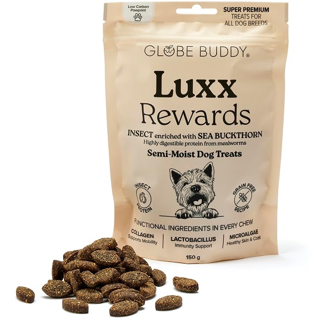 Globe Buddy Luxx Rewards 150g - Snacks Hipoalergénicos para Perros sin Cereales con Proteína de Insectos…
