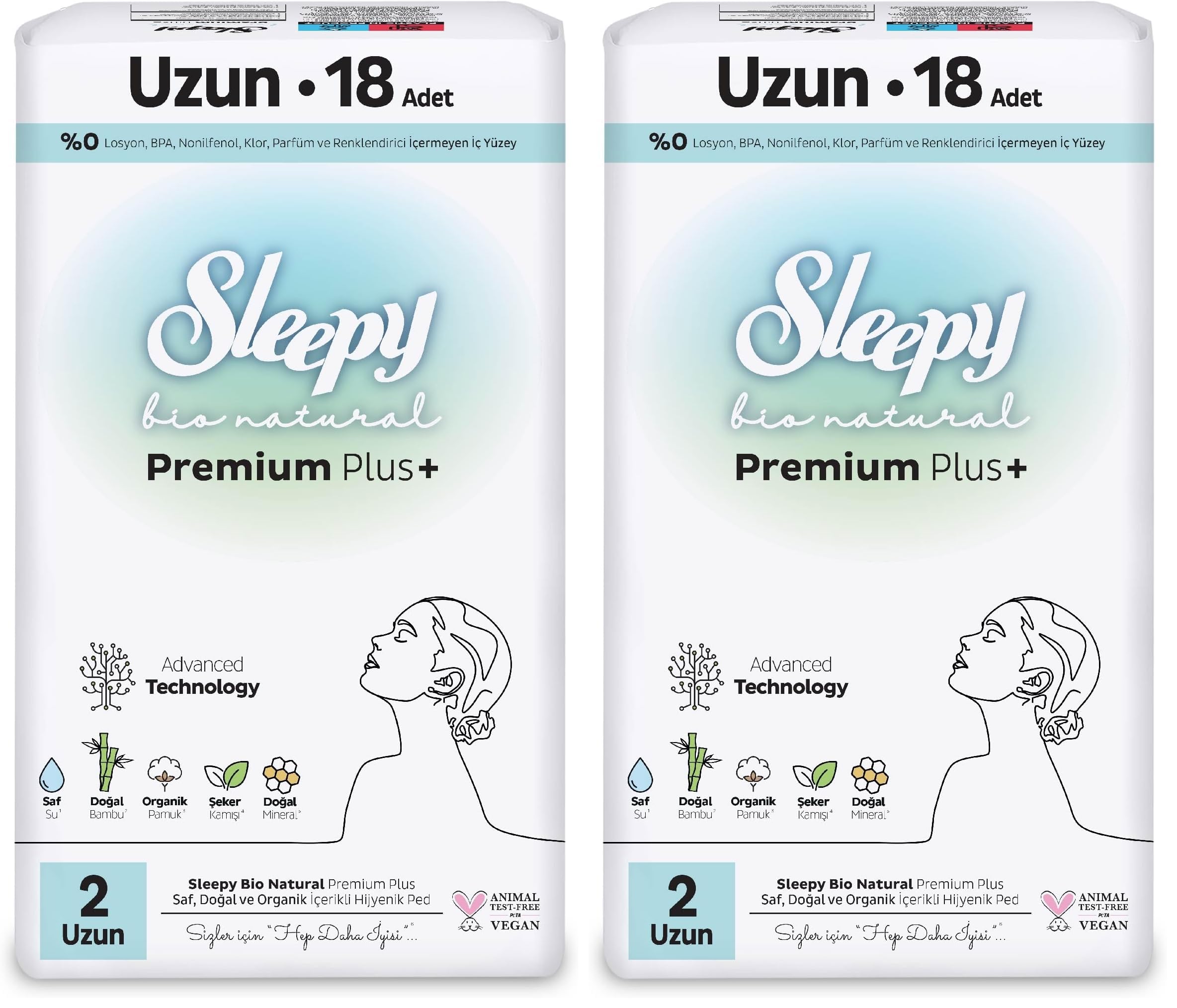 Sleepy Bio Natural Premium Plus Hijyenik Ped Uzun 18 Adet (2 paketi)