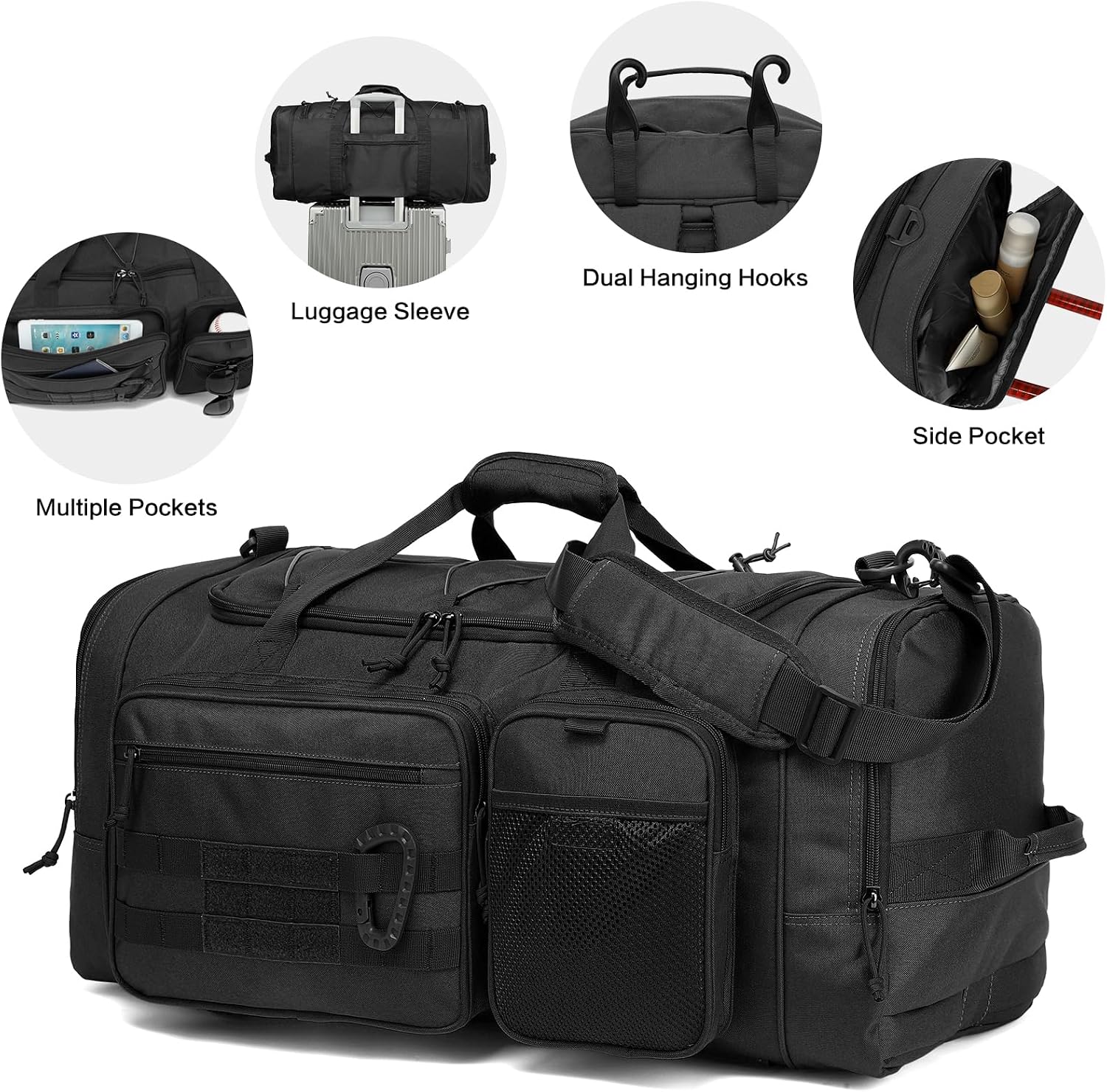 TUGUAN Large Baseball Softball Duffle Bag, 3 in 1 Baseball Equipment Duffel Backpack for Adult Youth, 65L Bat Bag with Shoes Compartment - 2 Bat Sleeves Fence Hook Hidden Dual Straps
