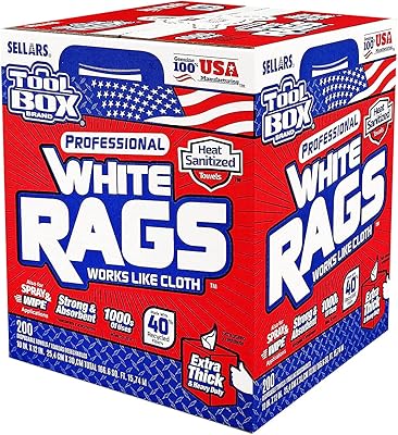 TOOLBOX Professional White Rags Shop Towels Center Pull Box for Painters, Automotive, Contruction, Office and Home - Made in USA (1 Box - 200 Towels)