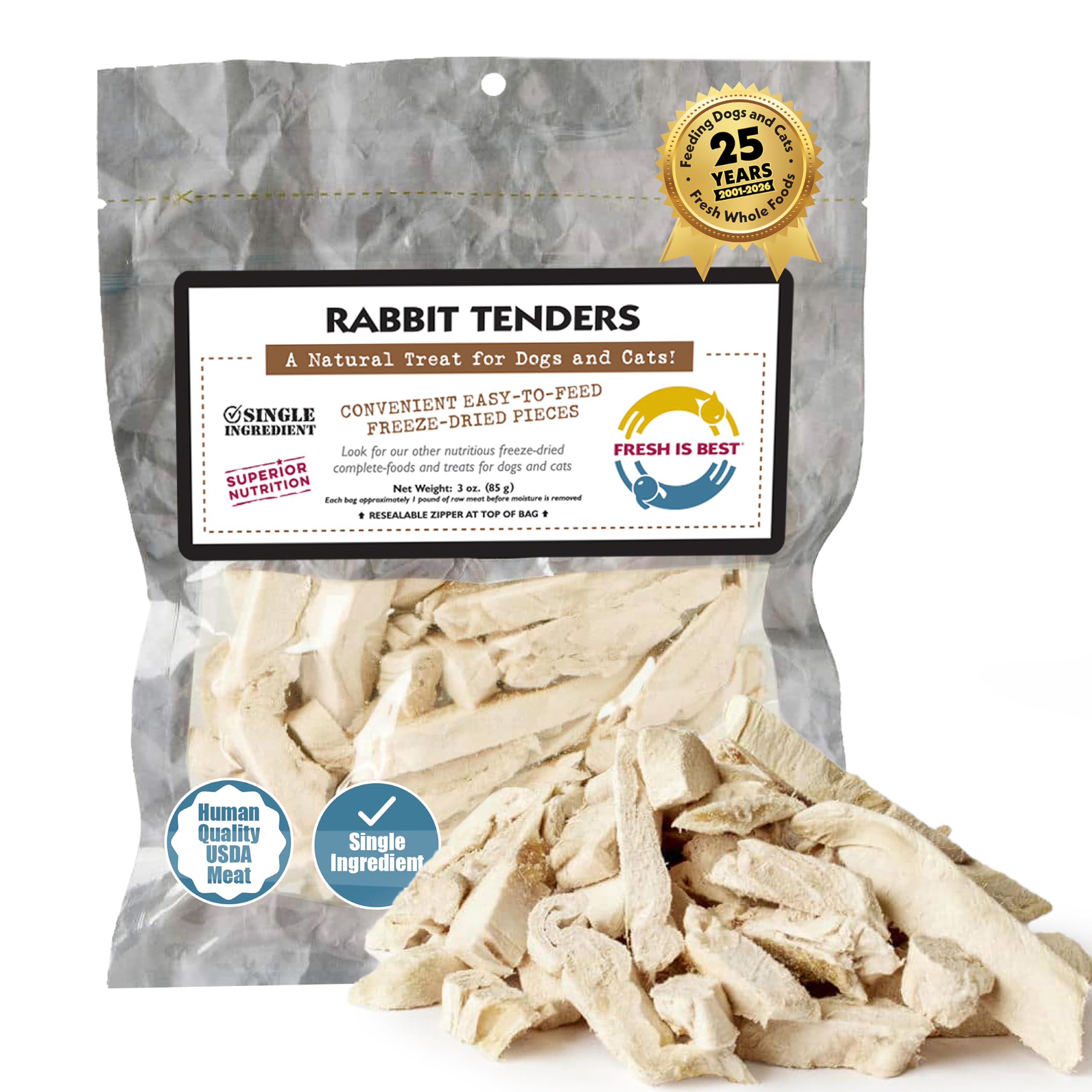 Freeze Dried Healthy Raw Meat Treats for Dogs & Cats - Rabbit Tenders