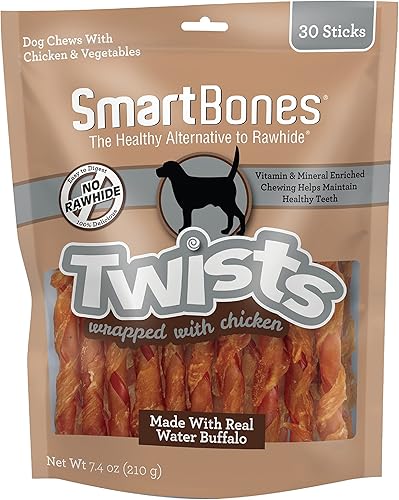 Smartbones Twists Wrapped with Chicken Made with Real Water Buffalo, 30 unidades, masticables sin piel cruda para perros, 7.40 onzas (paquete de 1)