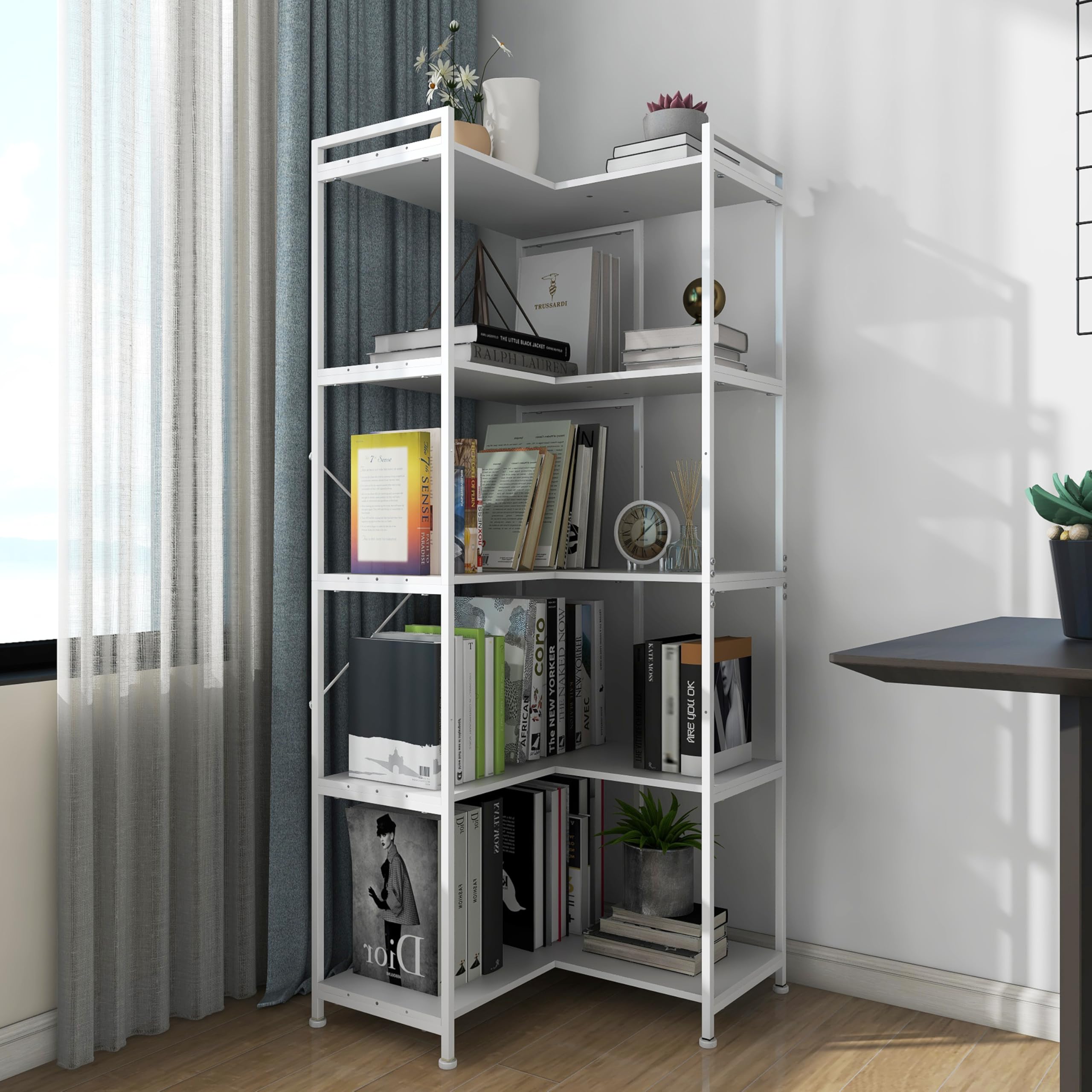 Shelving Unit Bedroom VEDECASA 5-Tier Corner Bookshelf - L-Shaped ...