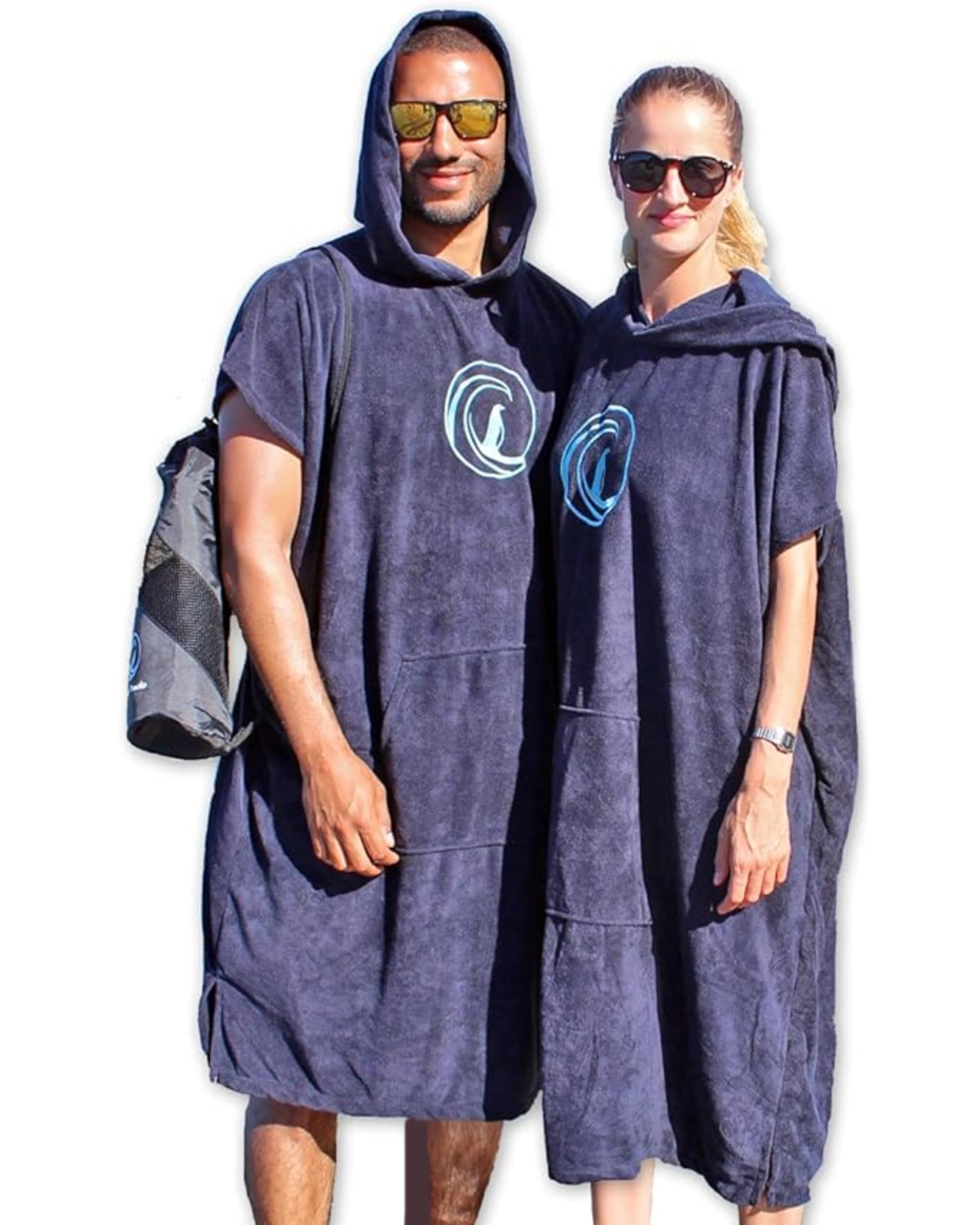 Poncho surfero con capucha, riñonera y bolsa de transporte; sirve como toalla, ayuda para cambiar de ropa y albornoz; talla única para hombre y mujer