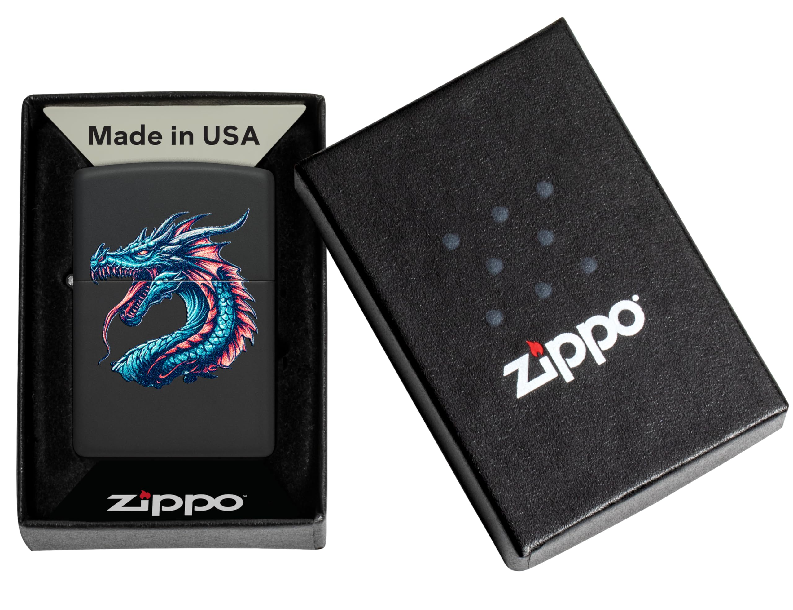 Zippo Briquet Tempête – Modèle Dragon, Noir Mat – Rechargeable – Réutilisable – Design Coupe‑Vent – Coffret Cadeau – Fabriqué aux États‑Unis
