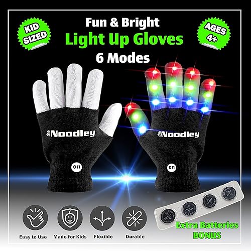 Miniatura 2 de Guantes de luz LED intermitentes de The Noodley tamaño para niños y adultos pilas adicionales